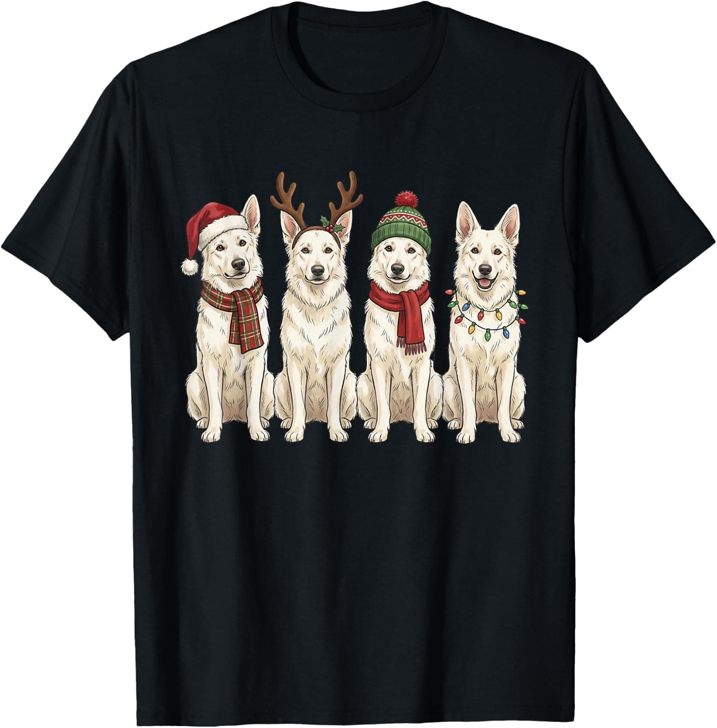 Christmas White Shepherd Dogs Holiday Pet Lover T-Shirt - Trending Amazon merch on demand shirt with BSR 1,269,677