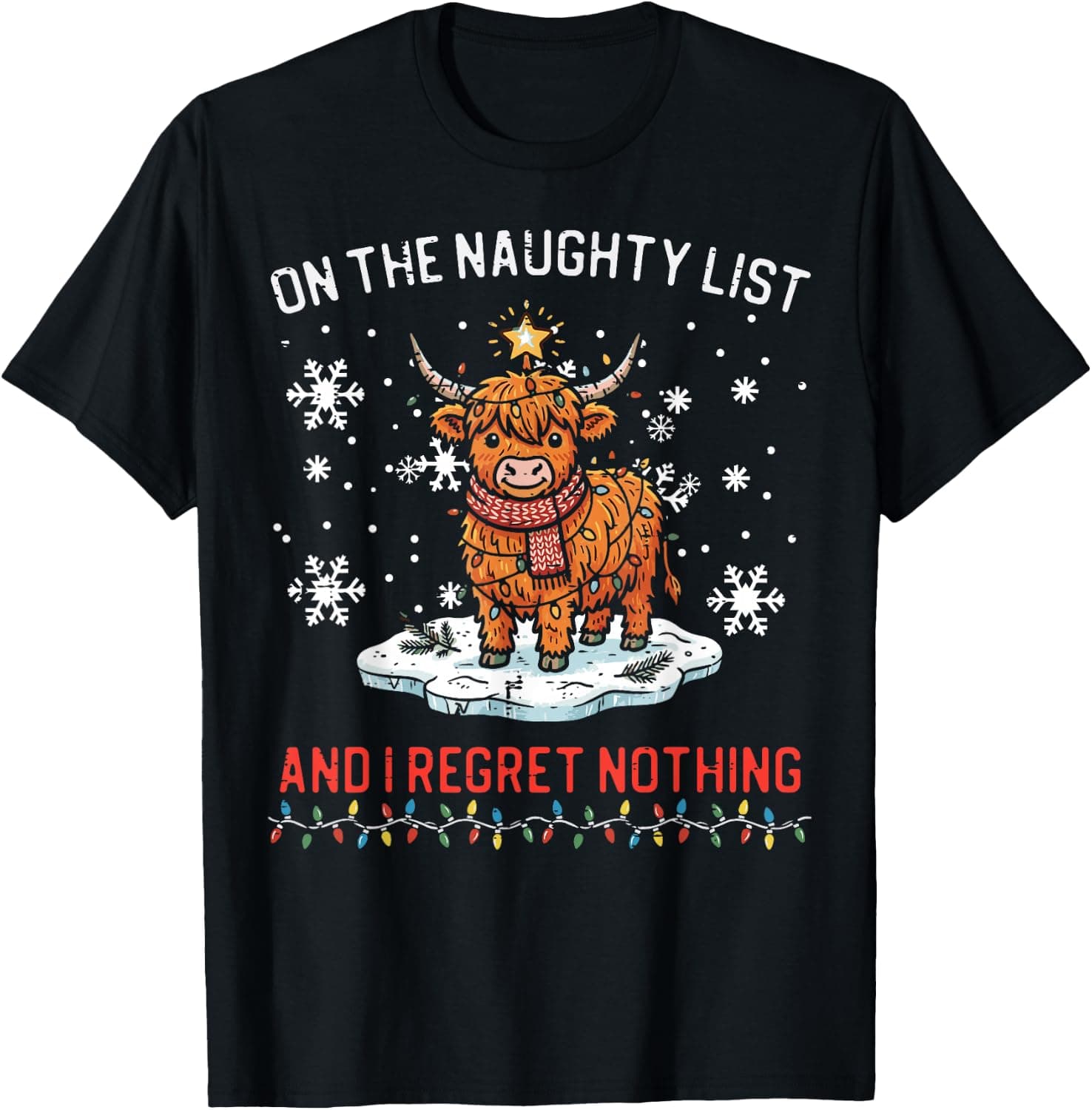 Christmas Highland Cow Naughty List Cute Xmas Men Women Kids T-Shirt - Trending Amazon merch on demand shirt with BSR 607,992