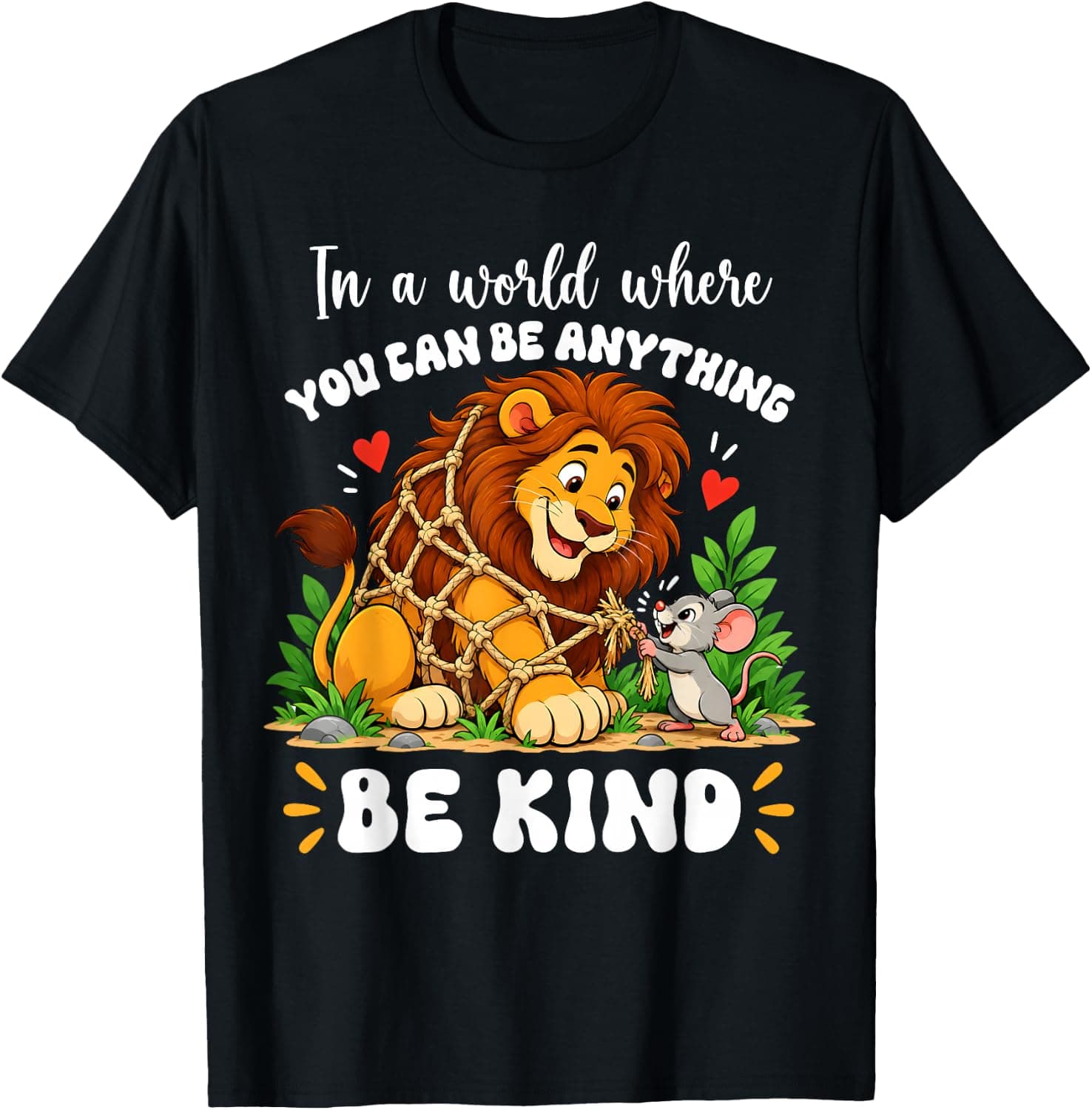 in A World Where You Can Be Anything Be Kind Lion Mouse Kids T-Shirt - Trending Amazon merch on demand shirt with BSR 1,514,345