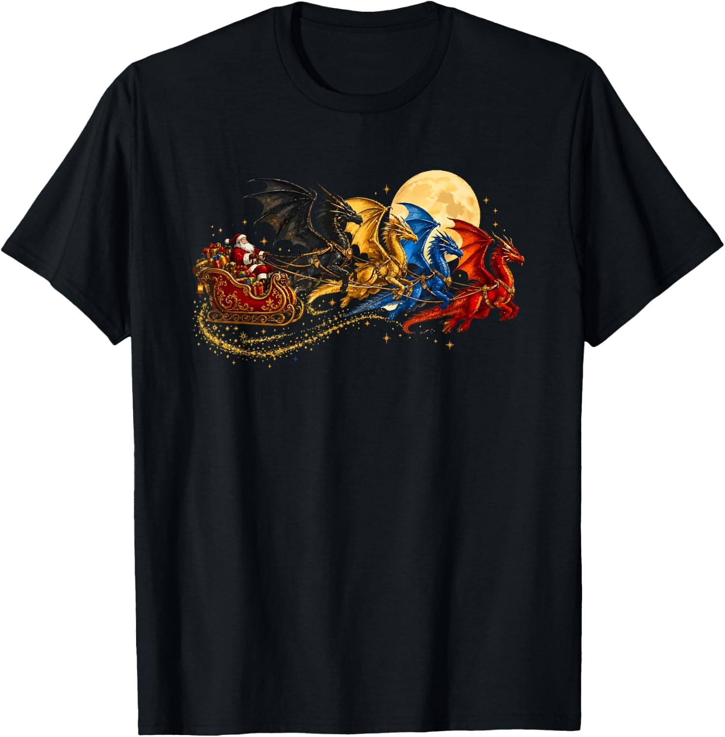 Santa Dragon Sleigh Christmas Fantasy Dragons Pulling Santa T-Shirt - Trending Amazon merch on demand shirt with BSR 600,778