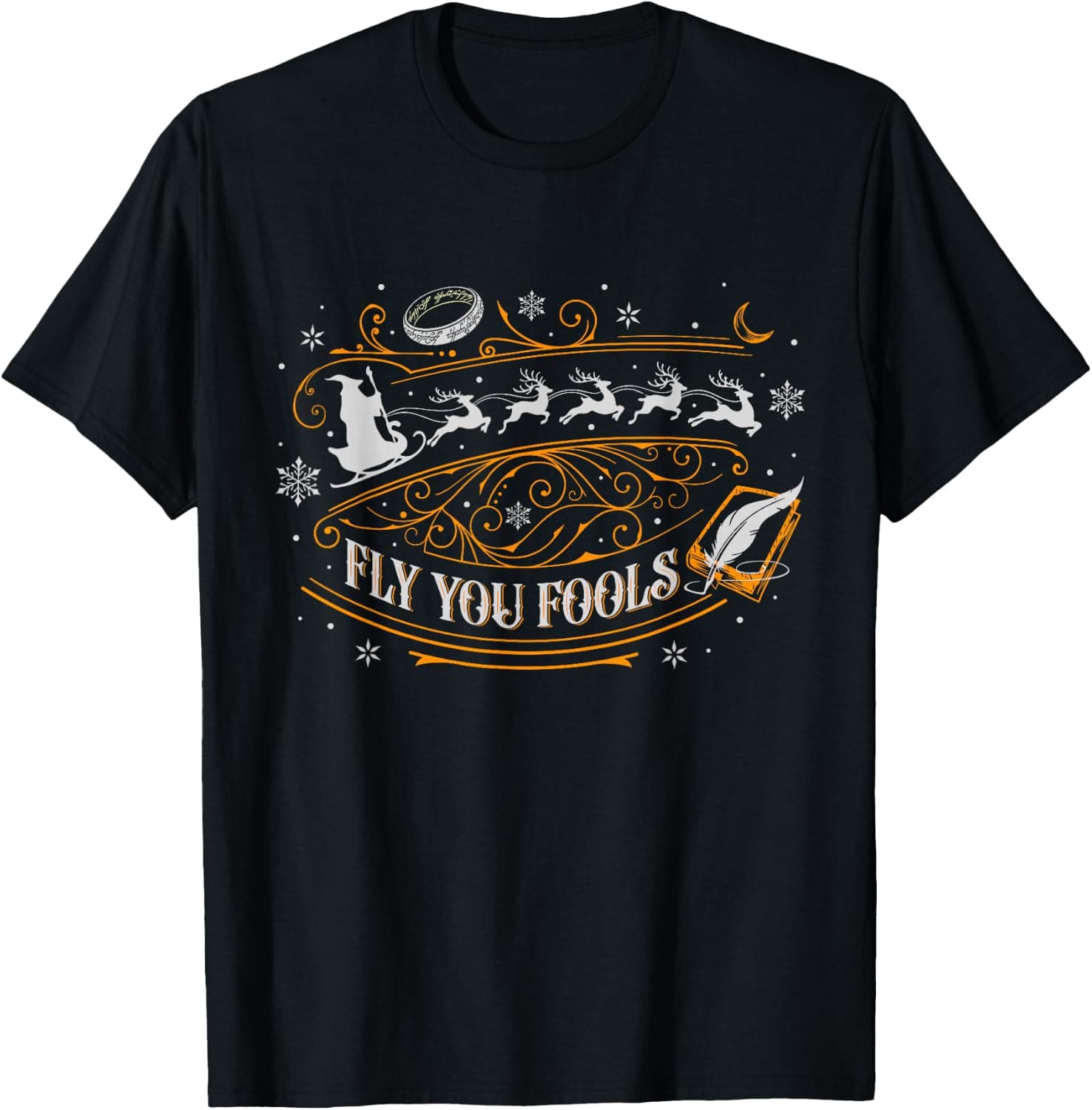Retro Witchy Wizard Fly You Fools Sleighing Christmas Humor T-Shirt - Trending Amazon merch on demand shirt with BSR 1,216,453