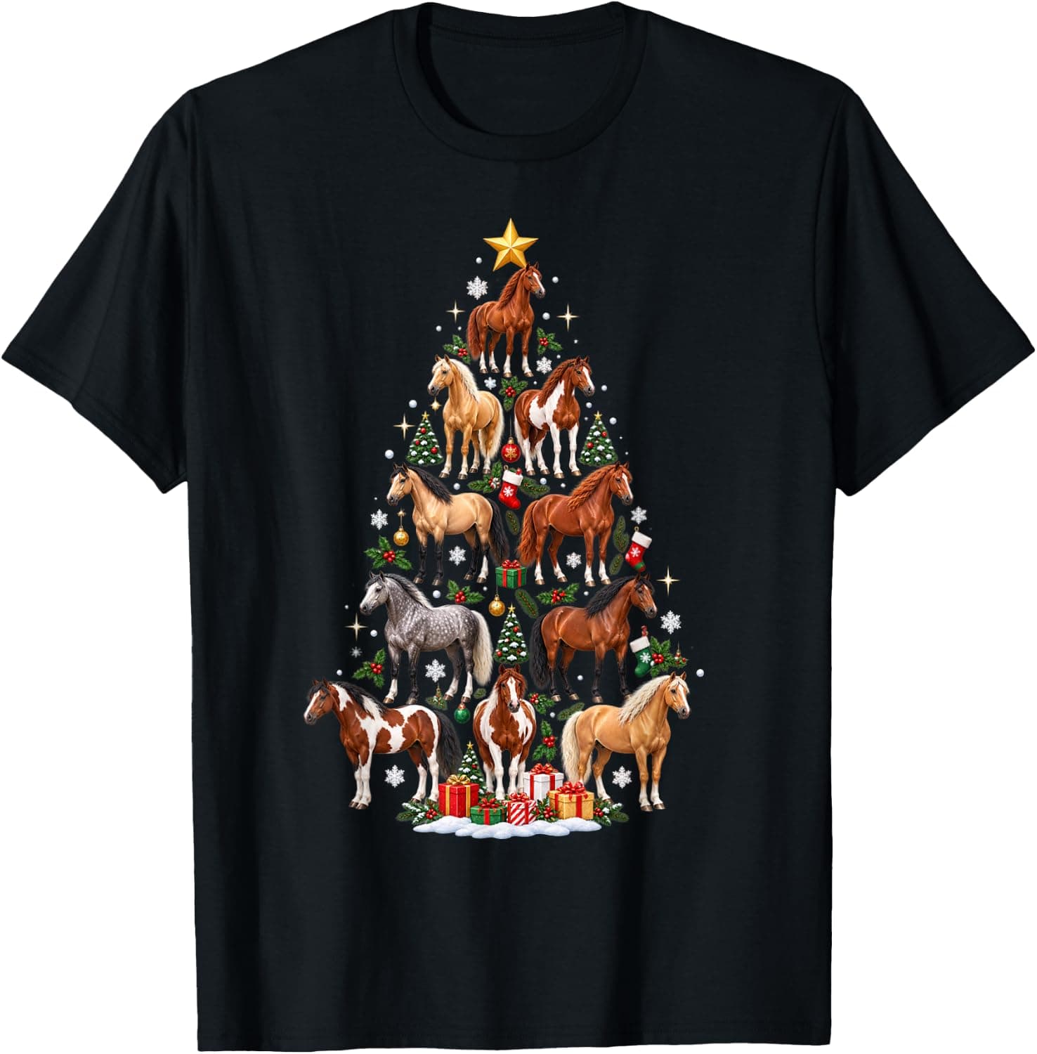 Horse Tree Christmas Horses Xmas for Women Girls T-Shirt - Trending POD product with BSR 1,724,479
