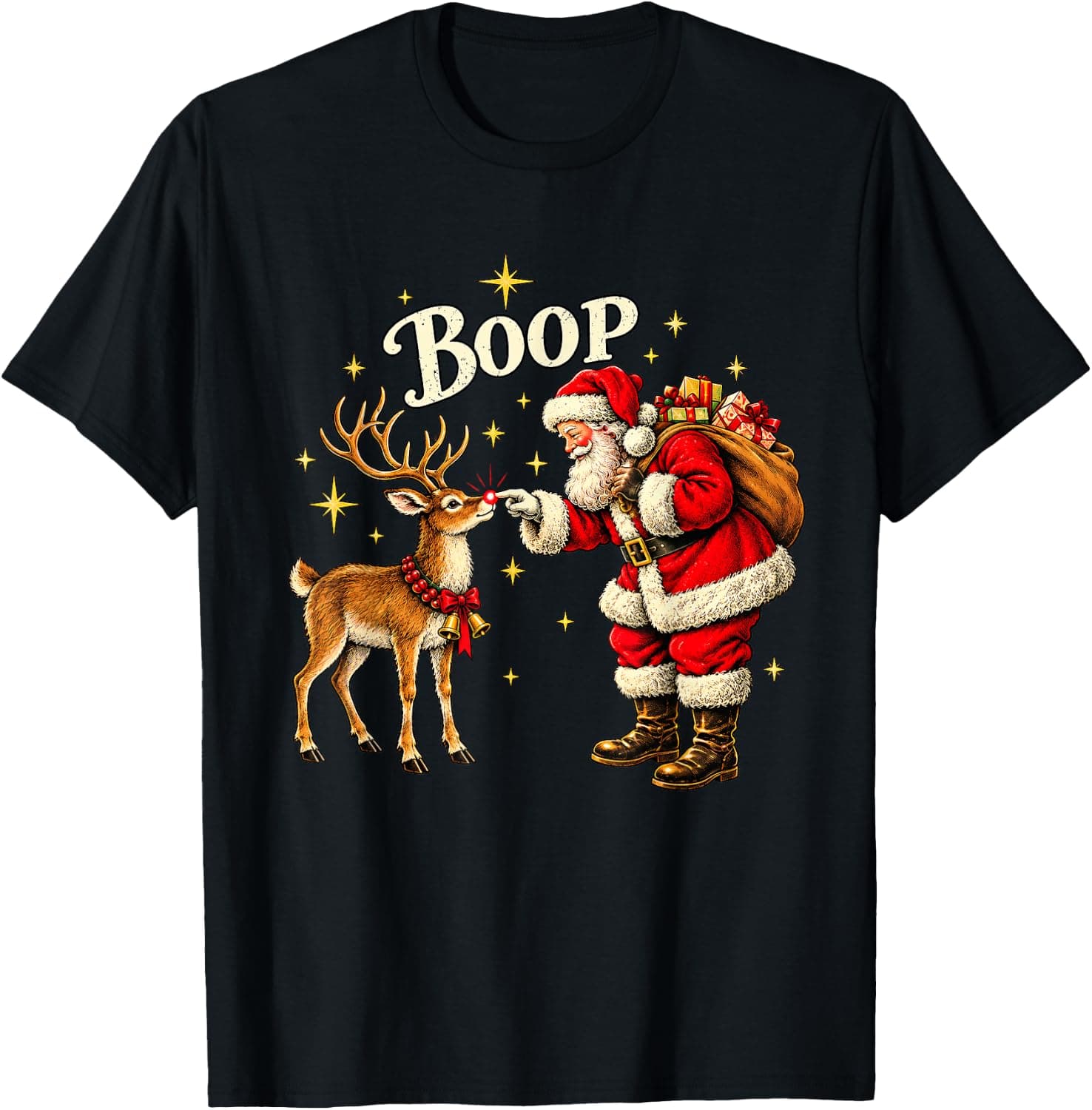 Santa Boop Reindeer Funny Christmas Vintage Holidays T-Shirt - Trending Amazon merch on demand shirt with BSR 1,499,092