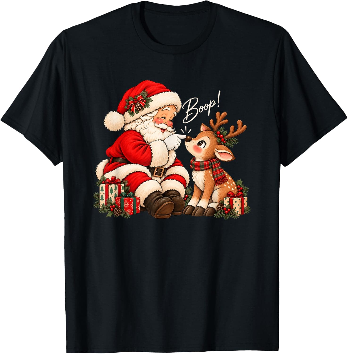 Vintage Santa Claus Boop Reindeer Christmas Xmas Pajamas T-Shirt - Trending Amazon merch on demand shirt with BSR 964,007