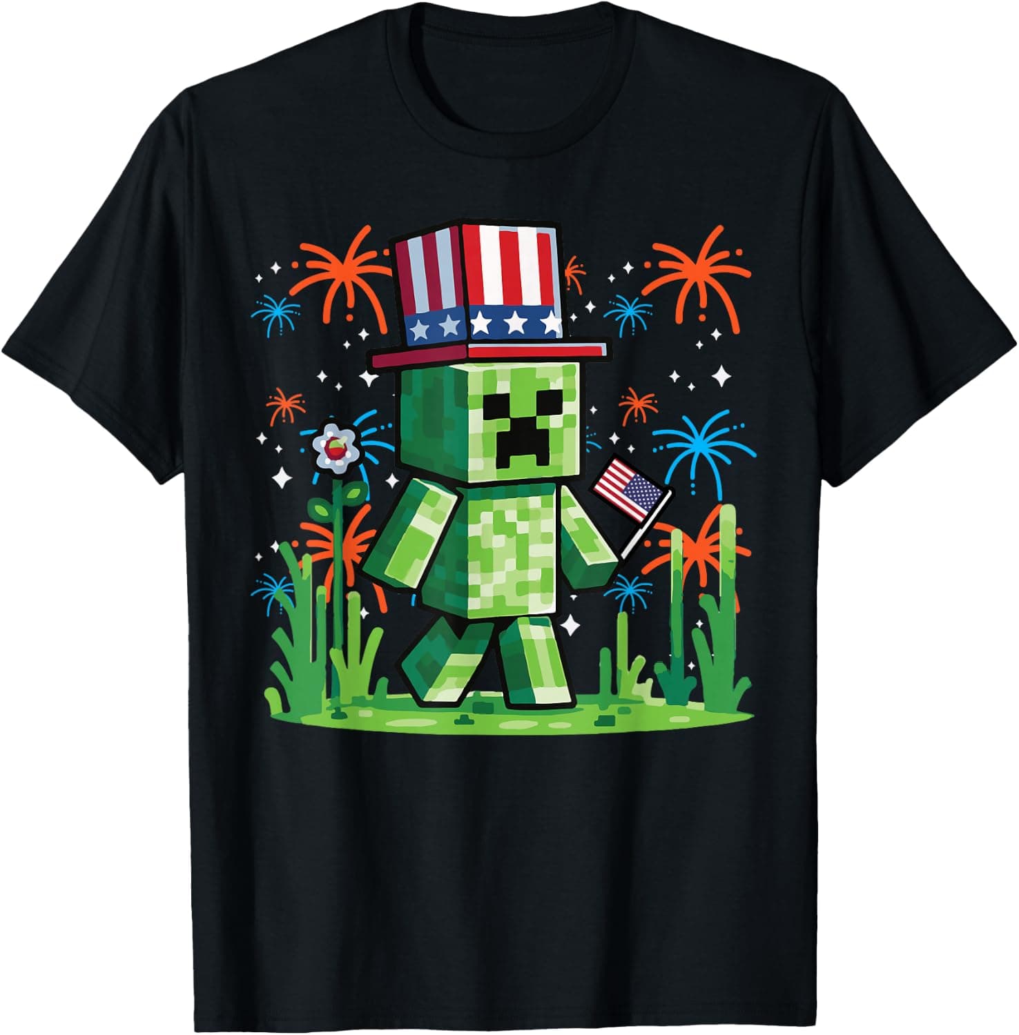 4th of July Gamer Pixel US Flag Gaming Patriotic Boys Kids T-Shirt - Trending POD product with BSR 111,840