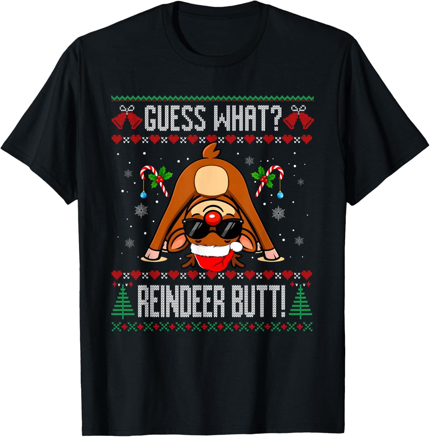Guess What Reindeer Butt Christmas Xmas Funny Reindeer T-Shirt - Trending Amazon merch on demand shirt with BSR 1,945,876