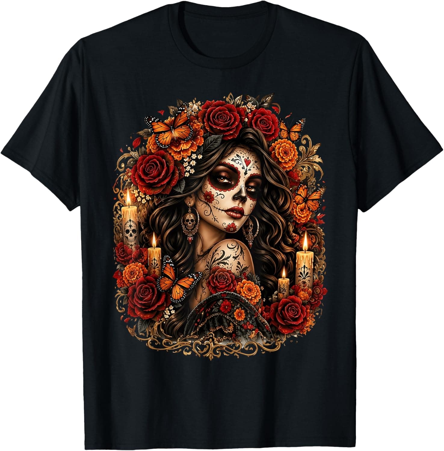 Flower Woman Day of The Dead Dia De Los Muertos Catrina T-Shirt - Trending Amazon merch on demand shirt with BSR 1,362,858