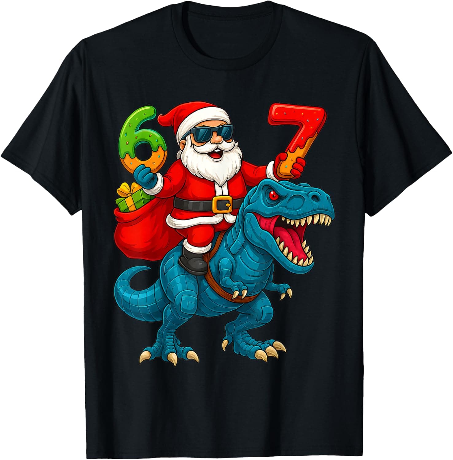 67 Christmas 6 7 Meme Funny Santa Six Seven Xmas Boys Girls T-Shirt - Trending POD product with BSR 143,187