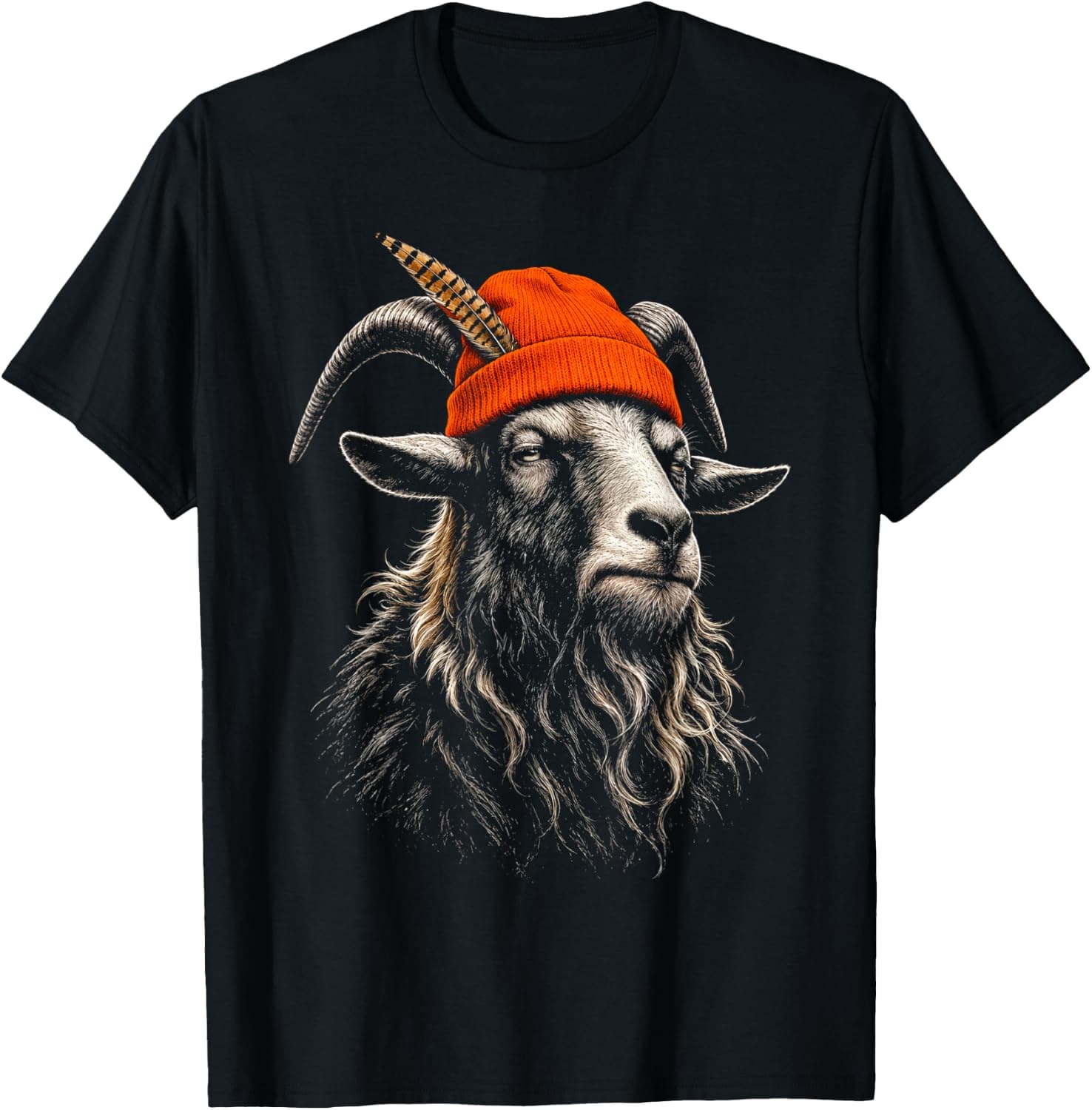 G.O.A.T. Hunter Mountain Goat Orange Beanie Wildlife Funny T-Shirt - Trending Amazon merch on demand shirt with BSR 1,271,411