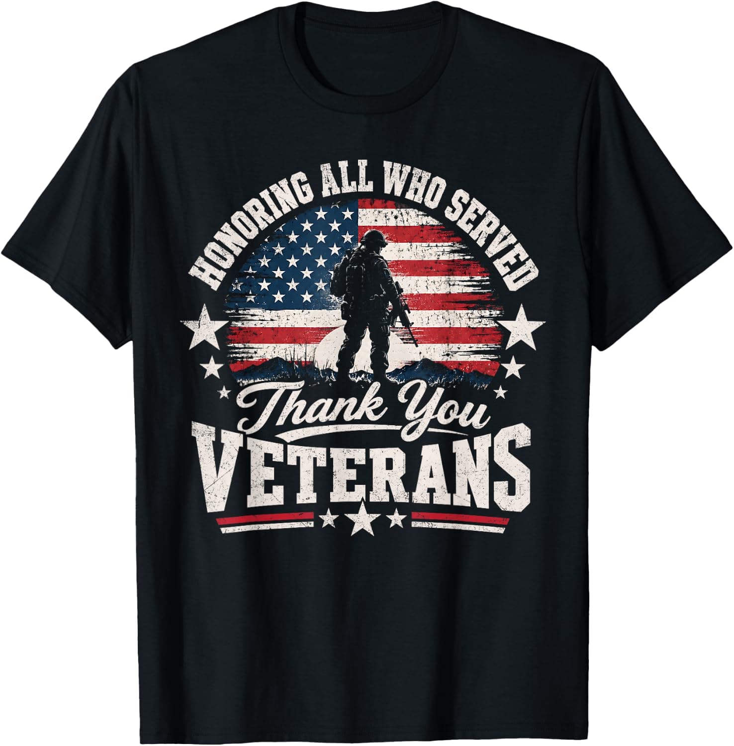 Honoring All Who Served Thank You Veterans Day American Flag T-Shirt - Trending Amazon merch on demand shirt with BSR 827,938