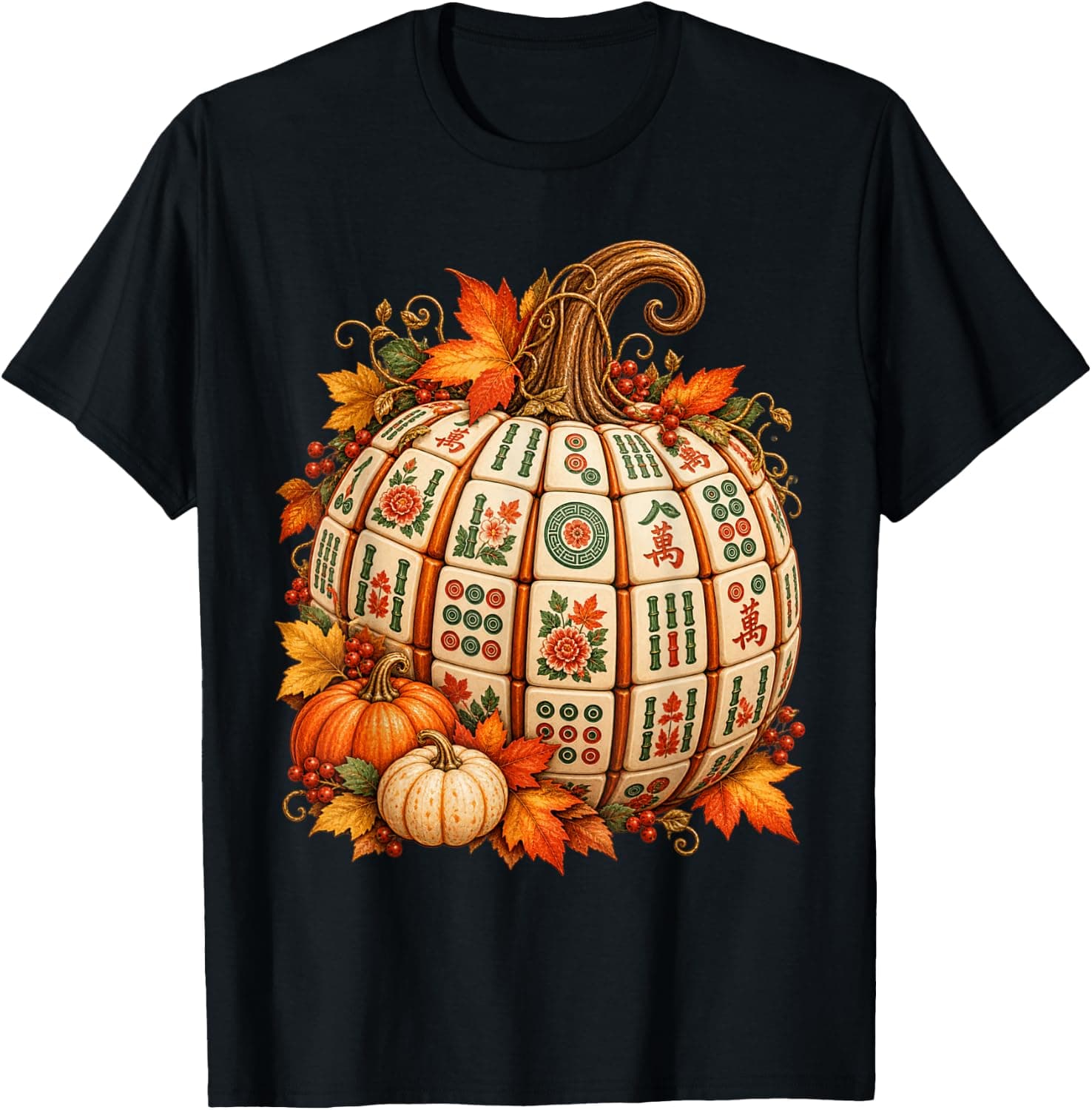 Mahjong Tile Pumpkin Fall Harvest Autumn Thanksgiving T-Shirt - Trending Amazon merch on demand shirt with BSR 902,488