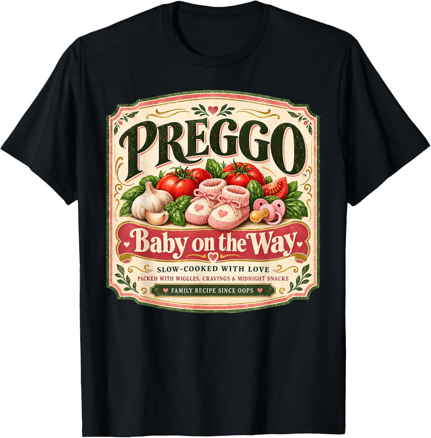 Preggo Sauce Funny Pregnancy Announcement Tomato Pasta T-Shirt - Trending Amazon merch on demand shirt with BSR 1,084,450