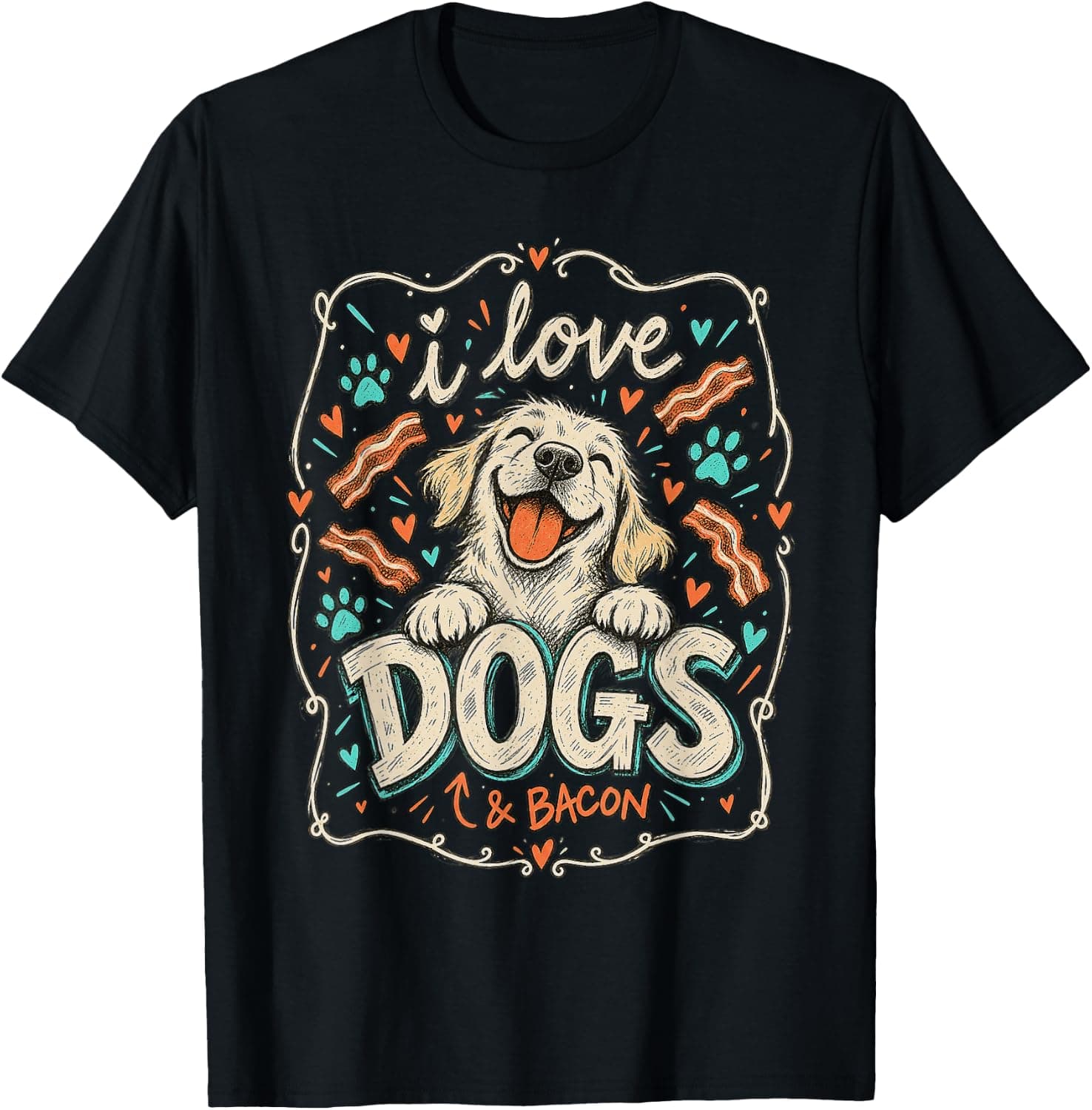I Love Dogs and Bacon Funny Pet Lover T-Shirt - Trending POD product with BSR 1,521,744