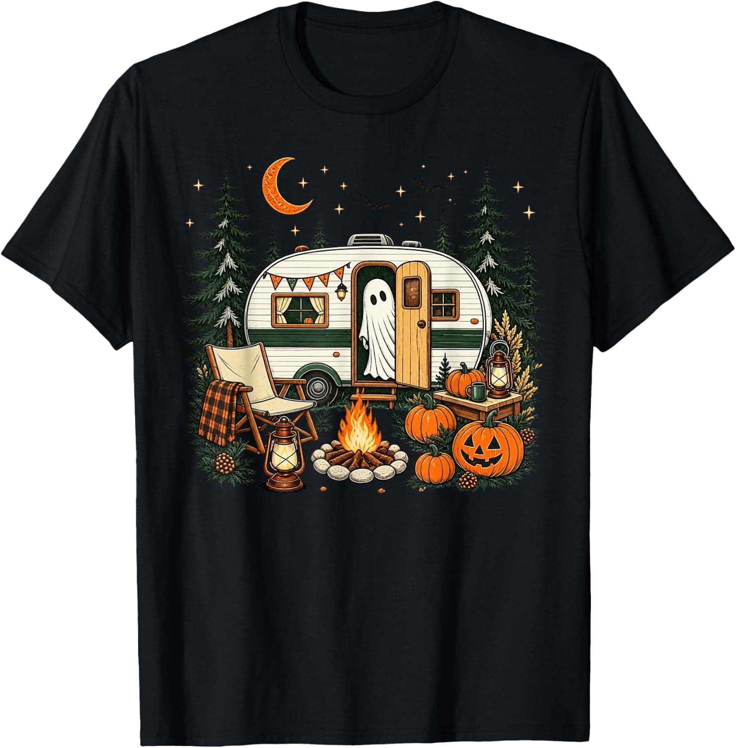 Halloween Ghost Fall RV Camping Autumn Moon Night Funny T-Shirt - Trending POD product with BSR 308,241