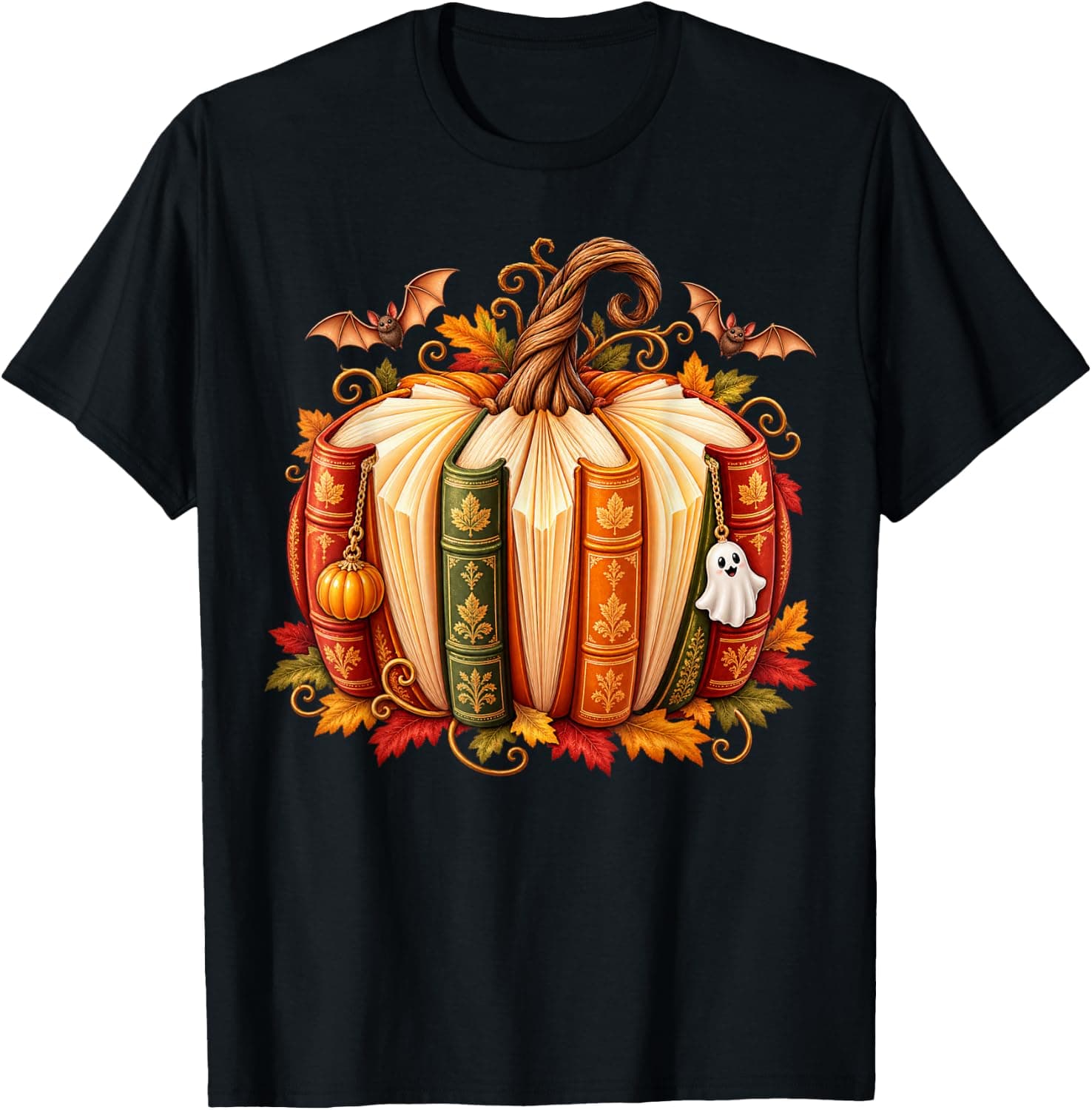 Halloween Fall Book Pumpkin Reading Teacher Book Lover T-Shirt - Trending POD product with BSR 1,327,105
