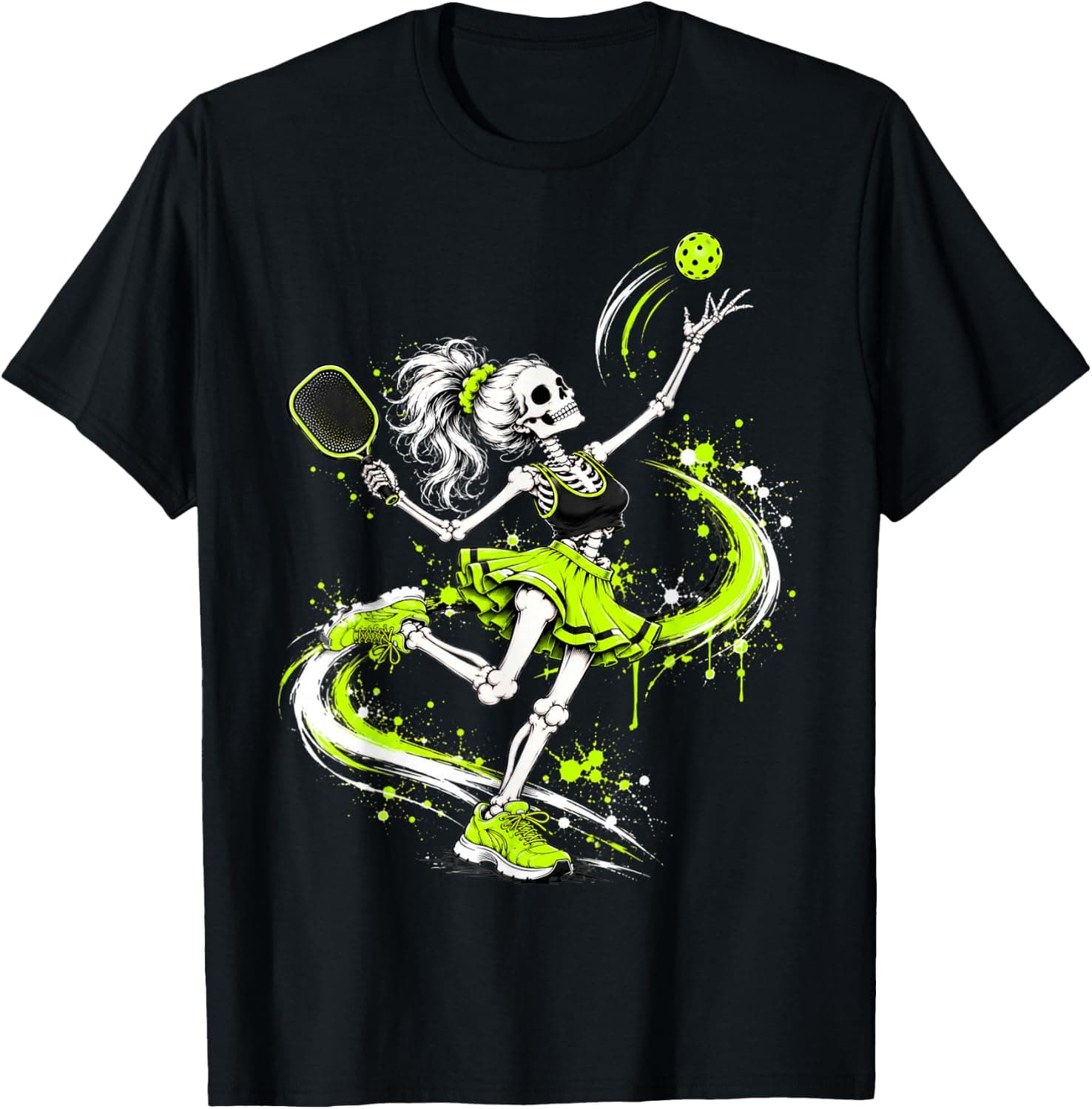 Funny Pickleball Skeleton Halloween Sport Spooky Women Girls T-Shirt - Trending Amazon merch on demand shirt with BSR 758,452