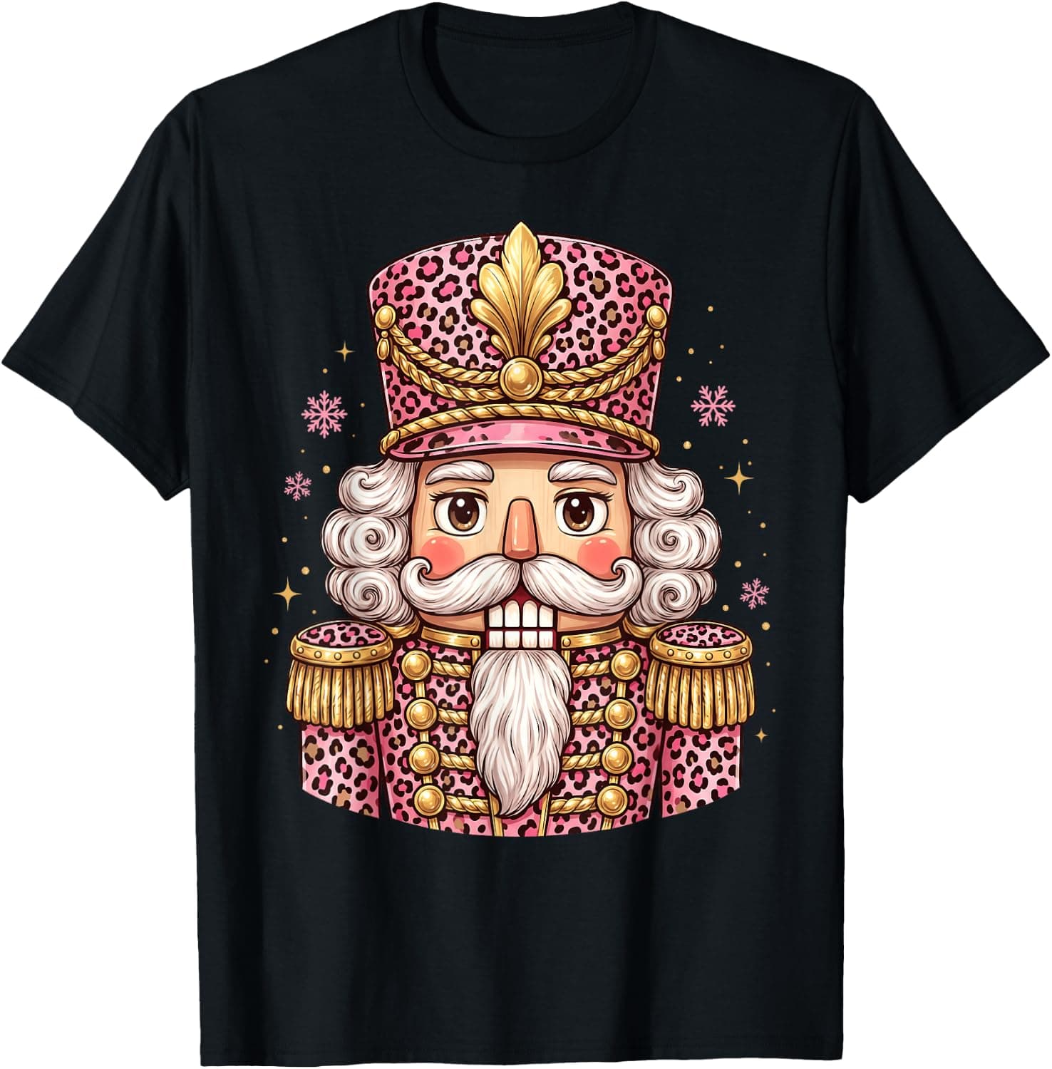 Coquette Chic Pink Leopard Nutcracker Christmas Cute Holiday T-Shirt - Trending Amazon merch on demand shirt with BSR 2,178,825