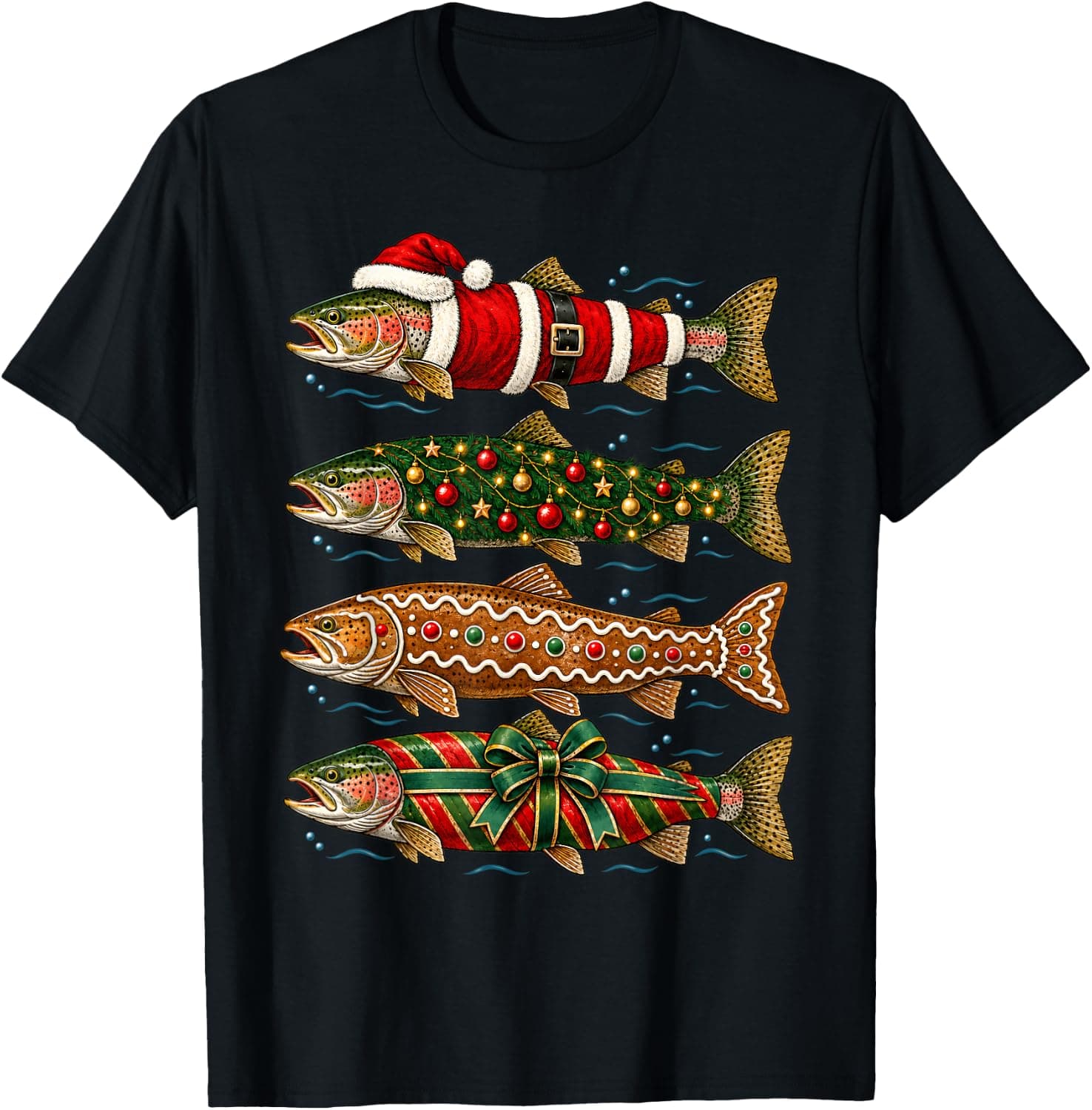 Christmas Fishing Pajamas Bass Santa Hat Lights Men Dad Xmas T-Shirt - Trending POD product with BSR 1,735,769