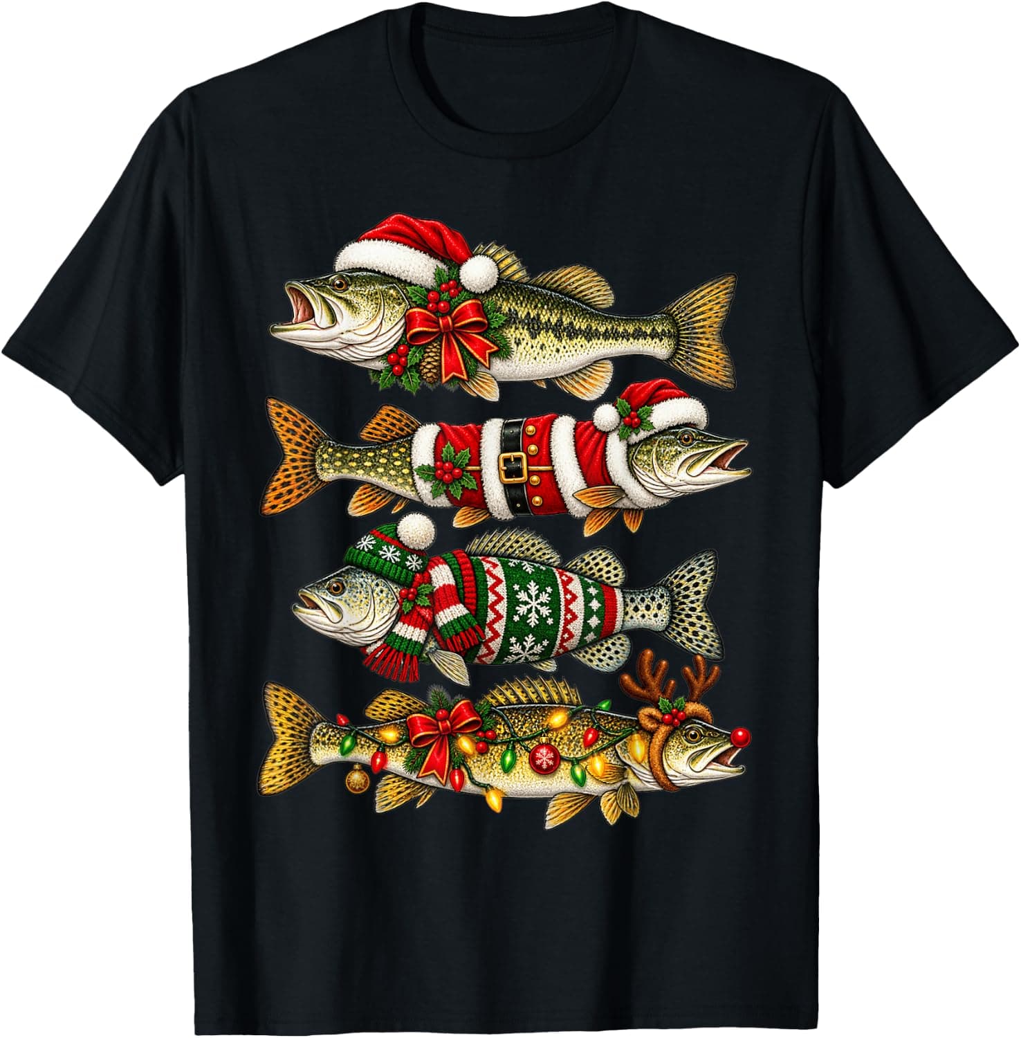 Funny Christmas Trout Fishing Holiday Fish Men Women Kids T-Shirt - Trending Amazon merch on demand shirt with BSR 2,898,037