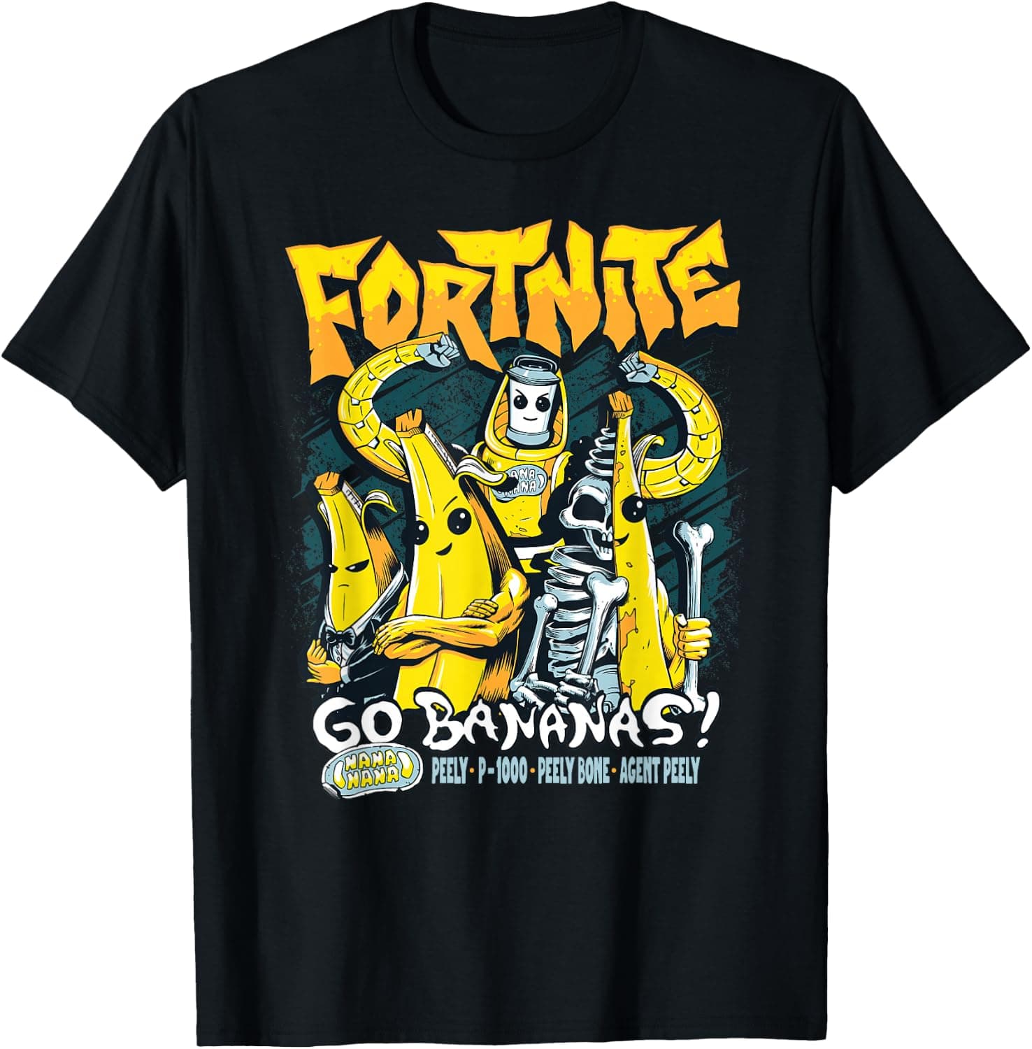 Fortnite Go Bananas! Peely P-1000 Peely Bone Agent Peely T-Shirt - Trending Amazon merch on demand shirt with BSR 1,192,607