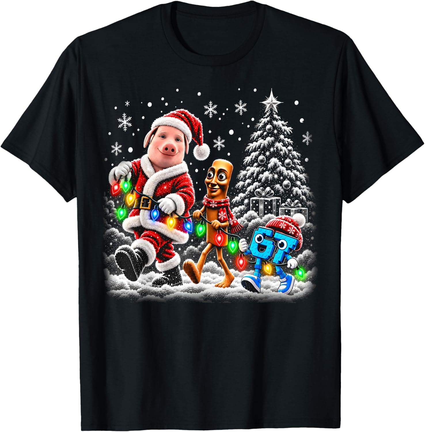 Christmas Lights Tung Tung Tung Sahur John Pork 67 Brainrot T-Shirt - Trending Amazon merch on demand shirt with BSR 2,190,352