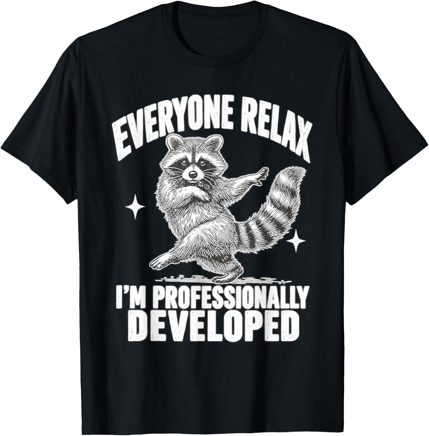 Vintage Everyone Relax Im Professionally Developed Raccoon T-Shirt - Trending Amazon merch on demand shirt with BSR 964,521