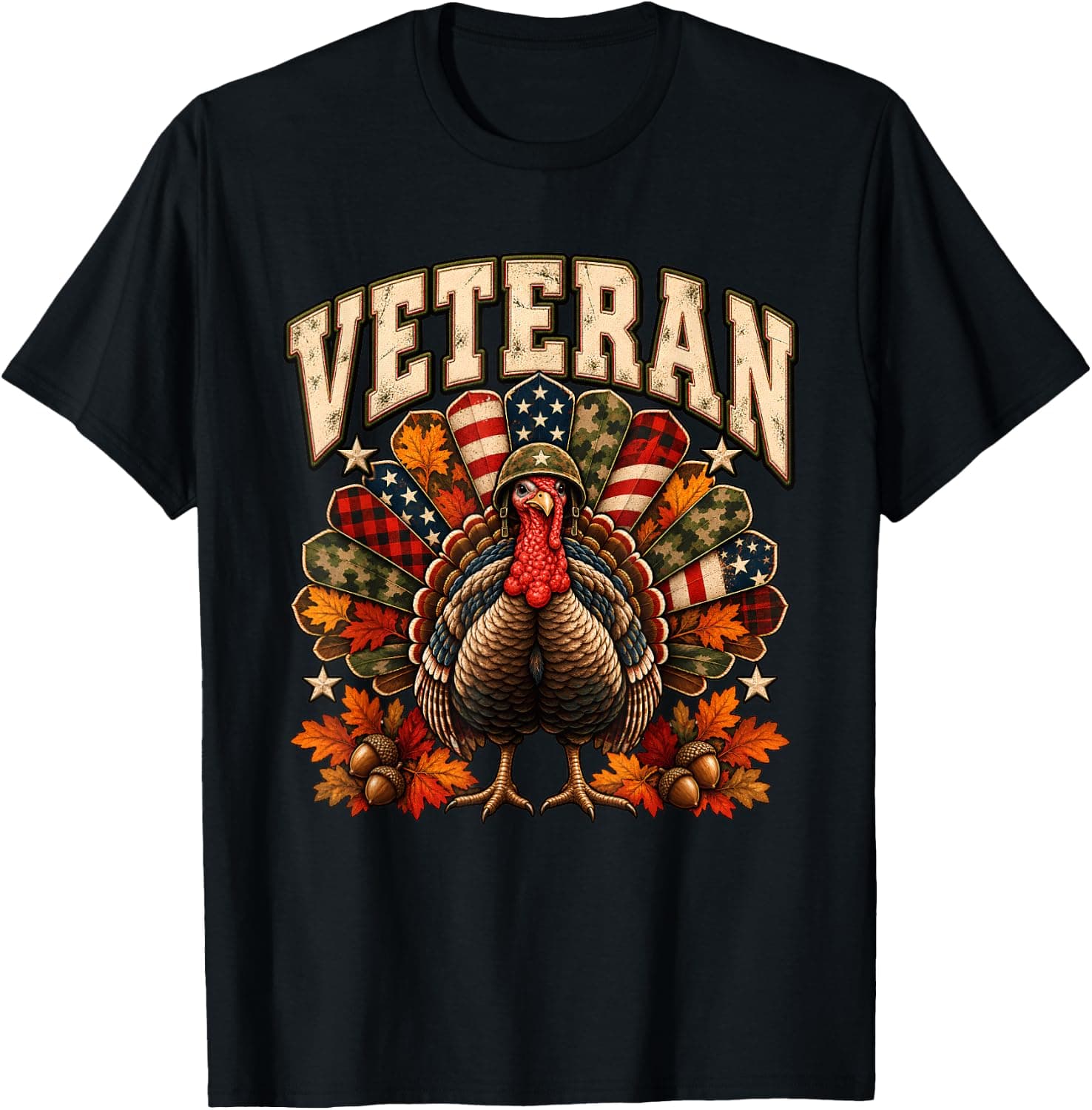 Funny Veteran Thanksgiving Turkey Patriotic Military Fall T-Shirt - Trending Amazon merch on demand shirt with BSR 1,348,577