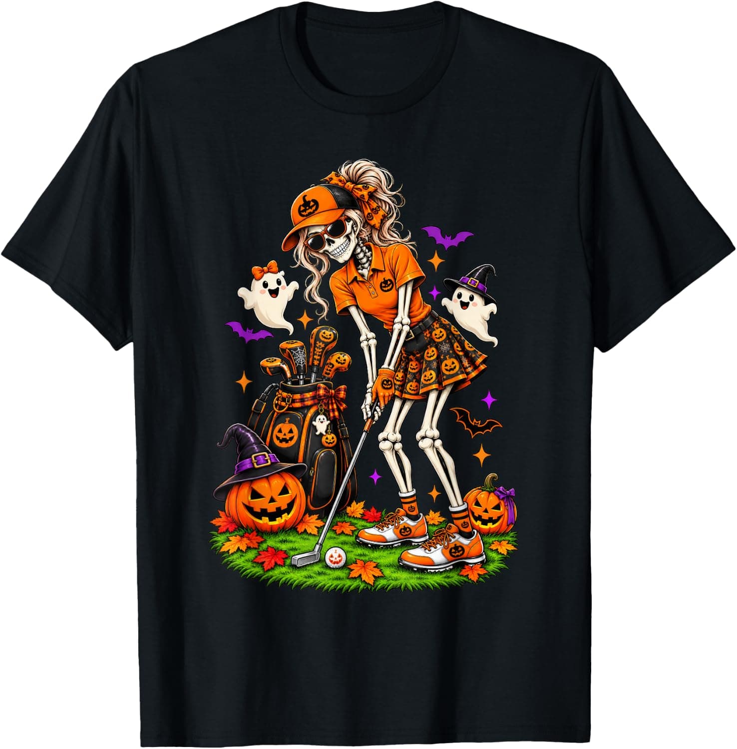 Golfing Spooky Golf Girl Lady Skeleton Golfer Halloween T-Shirt - Trending POD product with BSR 635,422