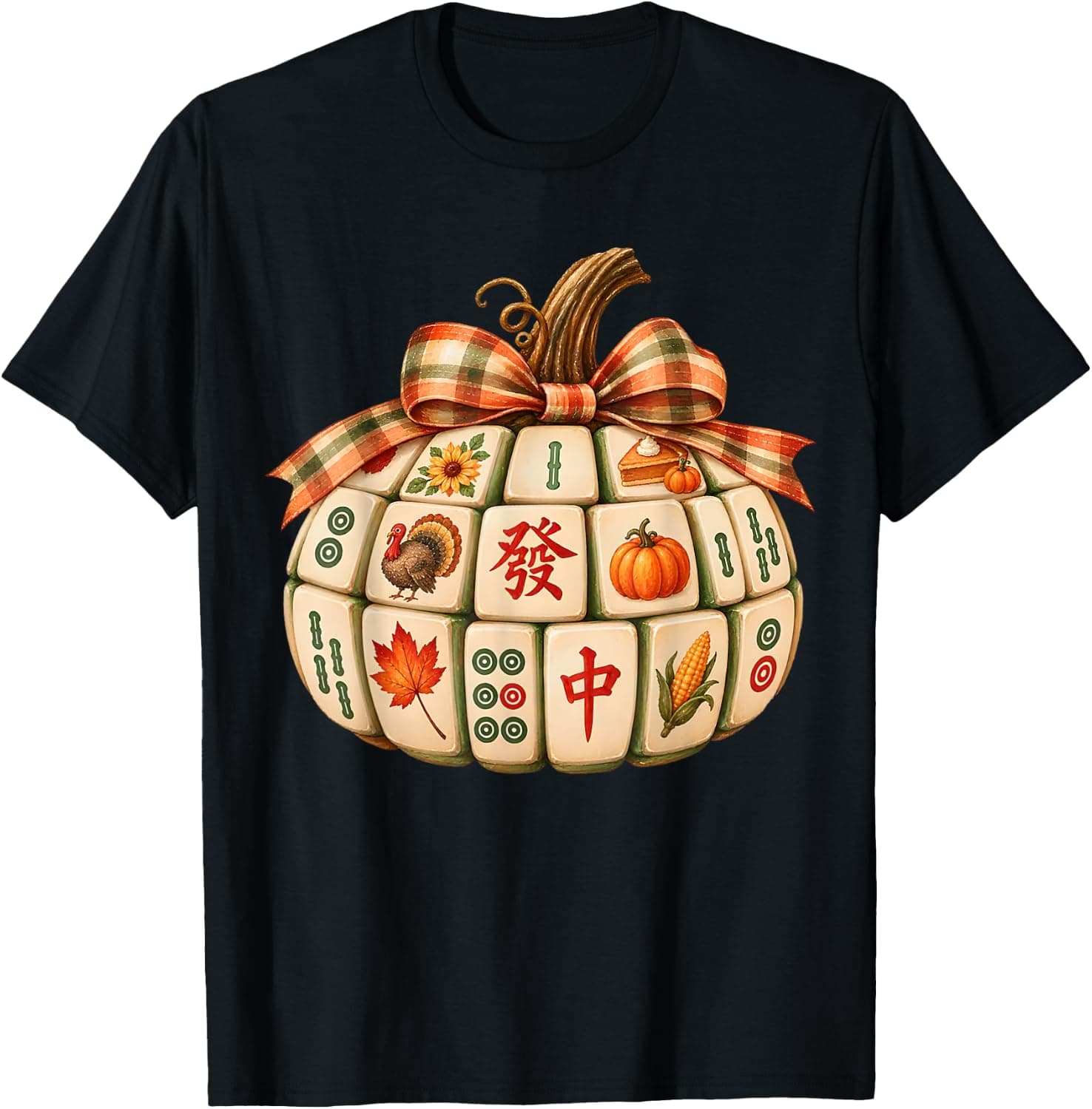 Mahjong Pumpkin Fall Leaves Autumn Mahjong Chinese Game T-Shirt - Trending Amazon merch on demand shirt with BSR 1,583,899