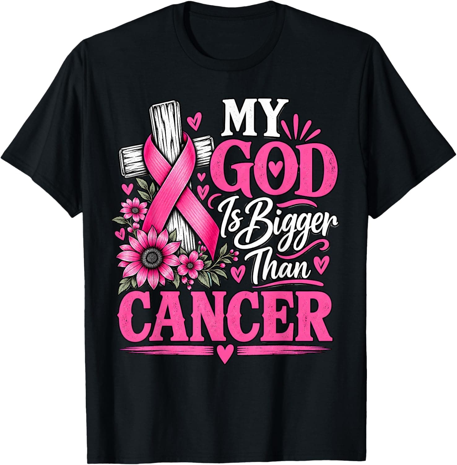 My God is Bigger Than Cancer Breast Cancer Jesus Christian T-Shirt - Trending POD product with BSR 48,998