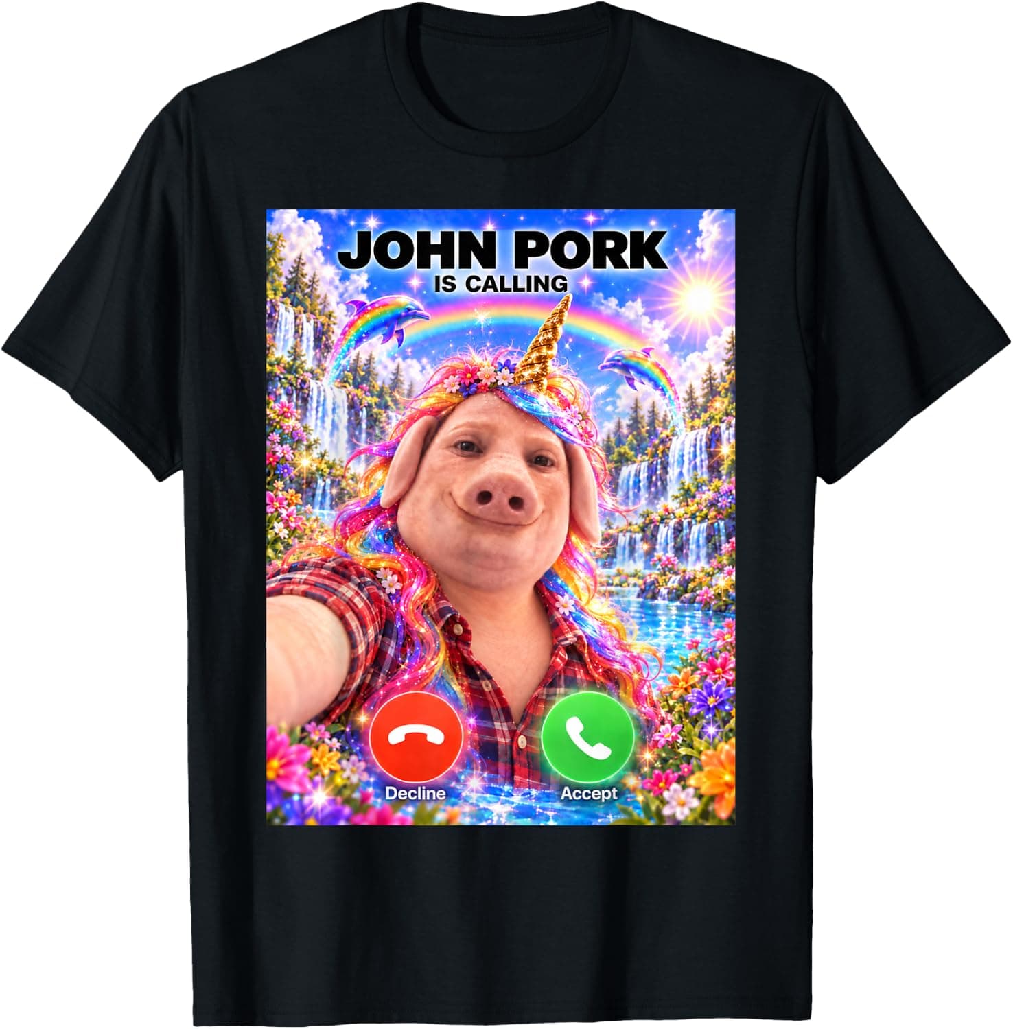 John Pork is Calling Unicorn Funny Meme Brainrot Kids Teens T-Shirt - Trending Amazon merch on demand shirt with BSR 1,073,211
