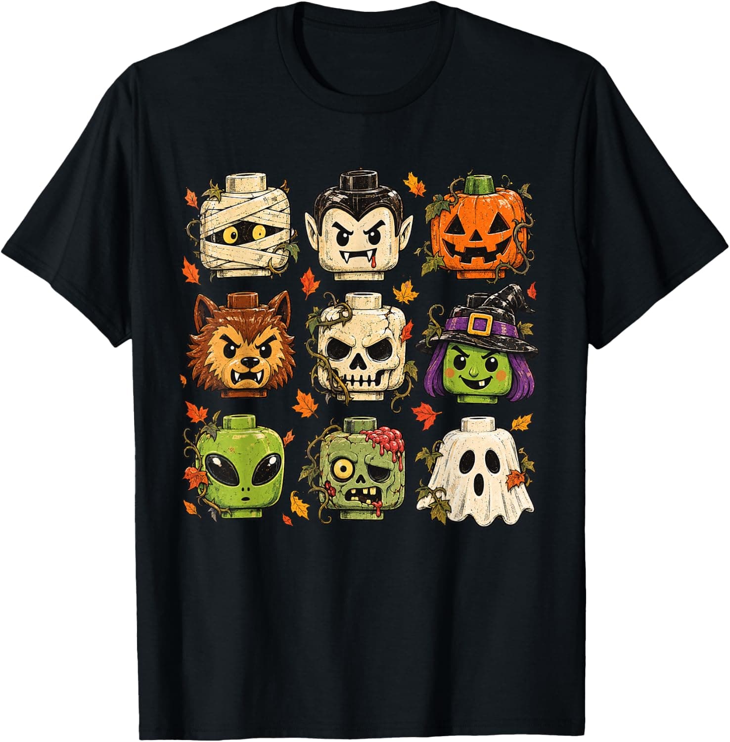 Family Halloween Building Brick Head Monsters Matching Group T-Shirt - Trending Amazon merch on demand shirt with BSR 1,506,237