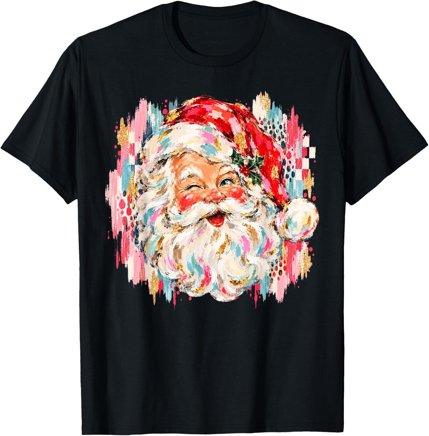 Retro Santa Claus Colorful Christmas Holiday Graphic Xmas T-Shirt - Trending Amazon merch on demand shirt with BSR 1,460,279
