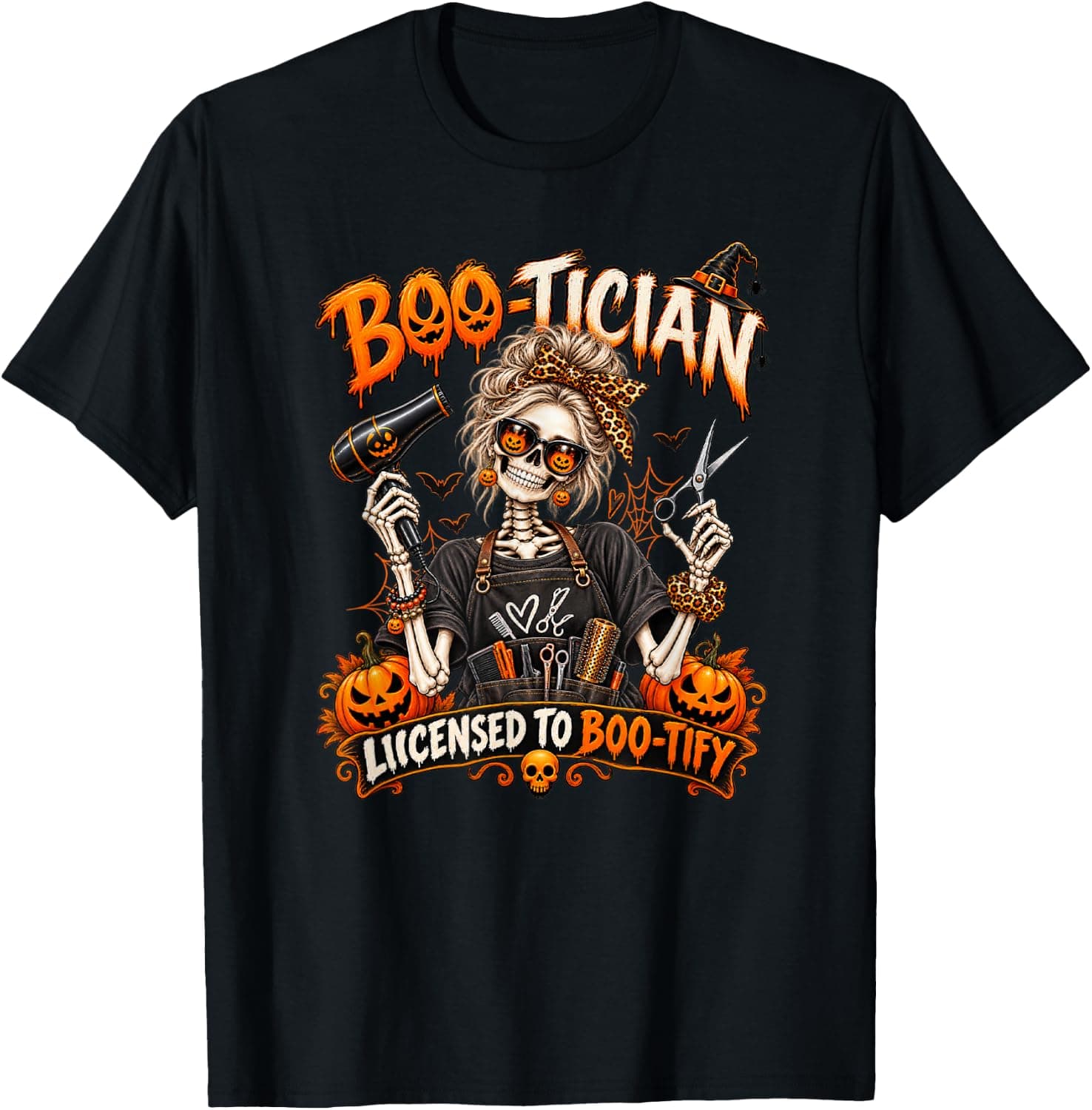 Boo-Tician Halloween Hair Stylist Skeleton Hairstylist T-Shirt - Trending Amazon merch on demand shirt with BSR 818,952