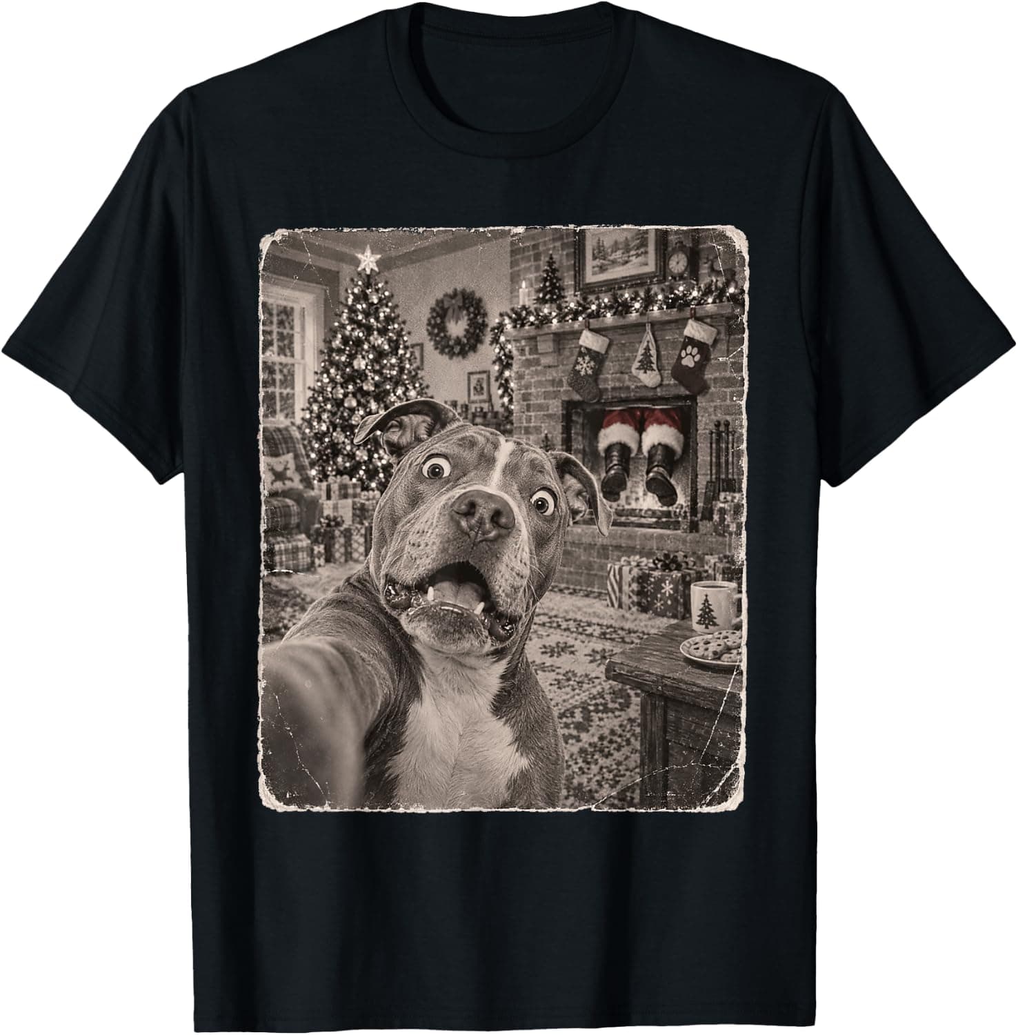 Christmas Santa Claus Funny Selfie Pitbull T-Shirt - Trending Amazon merch on demand shirt with BSR 1,685,320
