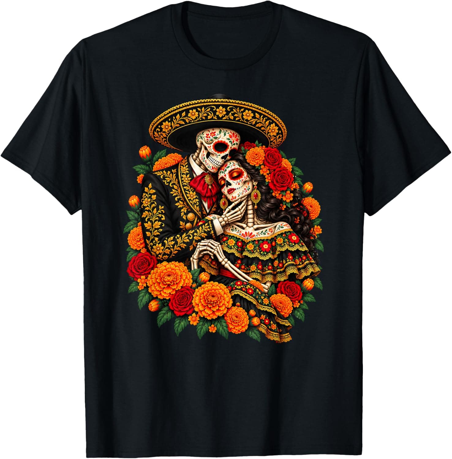 Day of the Dead Couple Catrina and Catrin Dia De Los Muertos T-Shirt - Trending Amazon merch on demand shirt with BSR 1,330,968