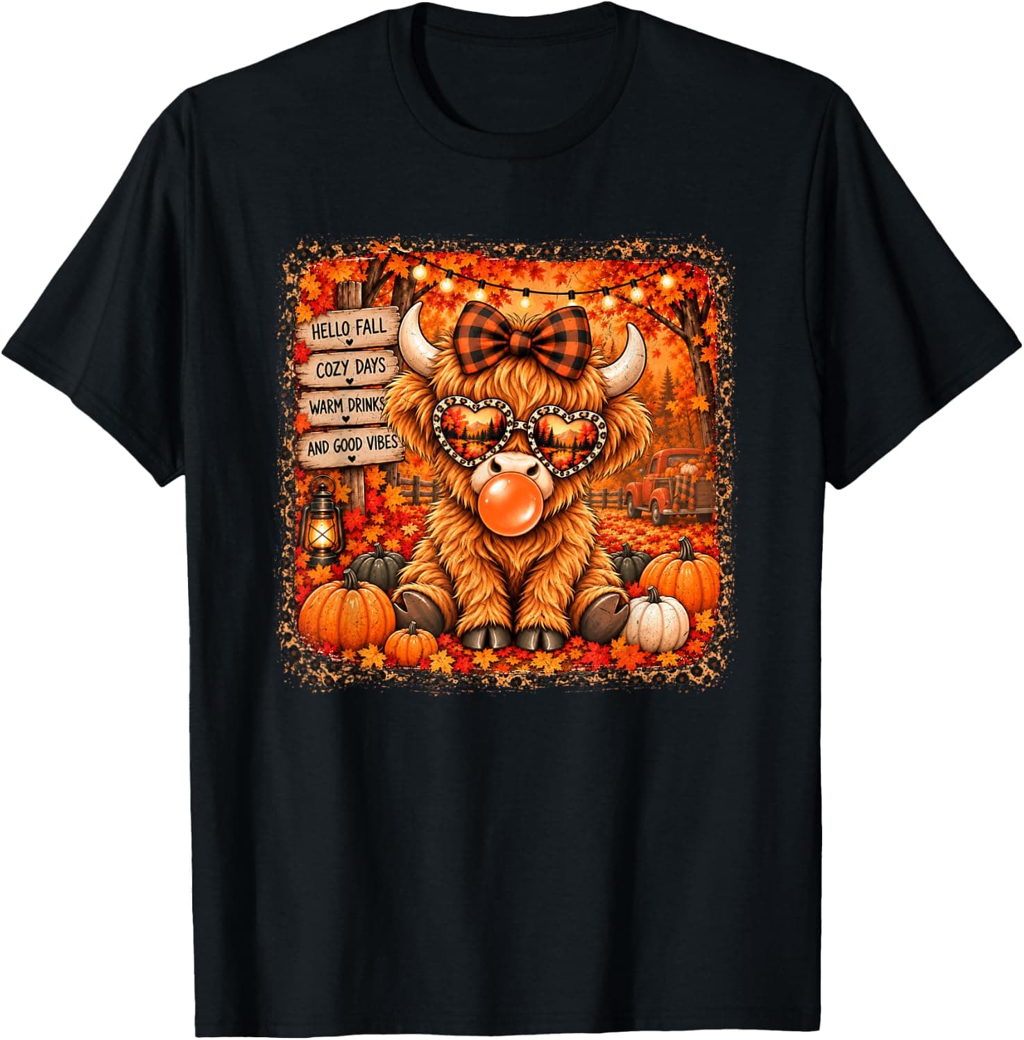 Highland Cow Pumpkin Fall Vibes Autumn Leaves Girls Women T-Shirt - Trending Amazon merch on demand shirt with BSR 1,952,717
