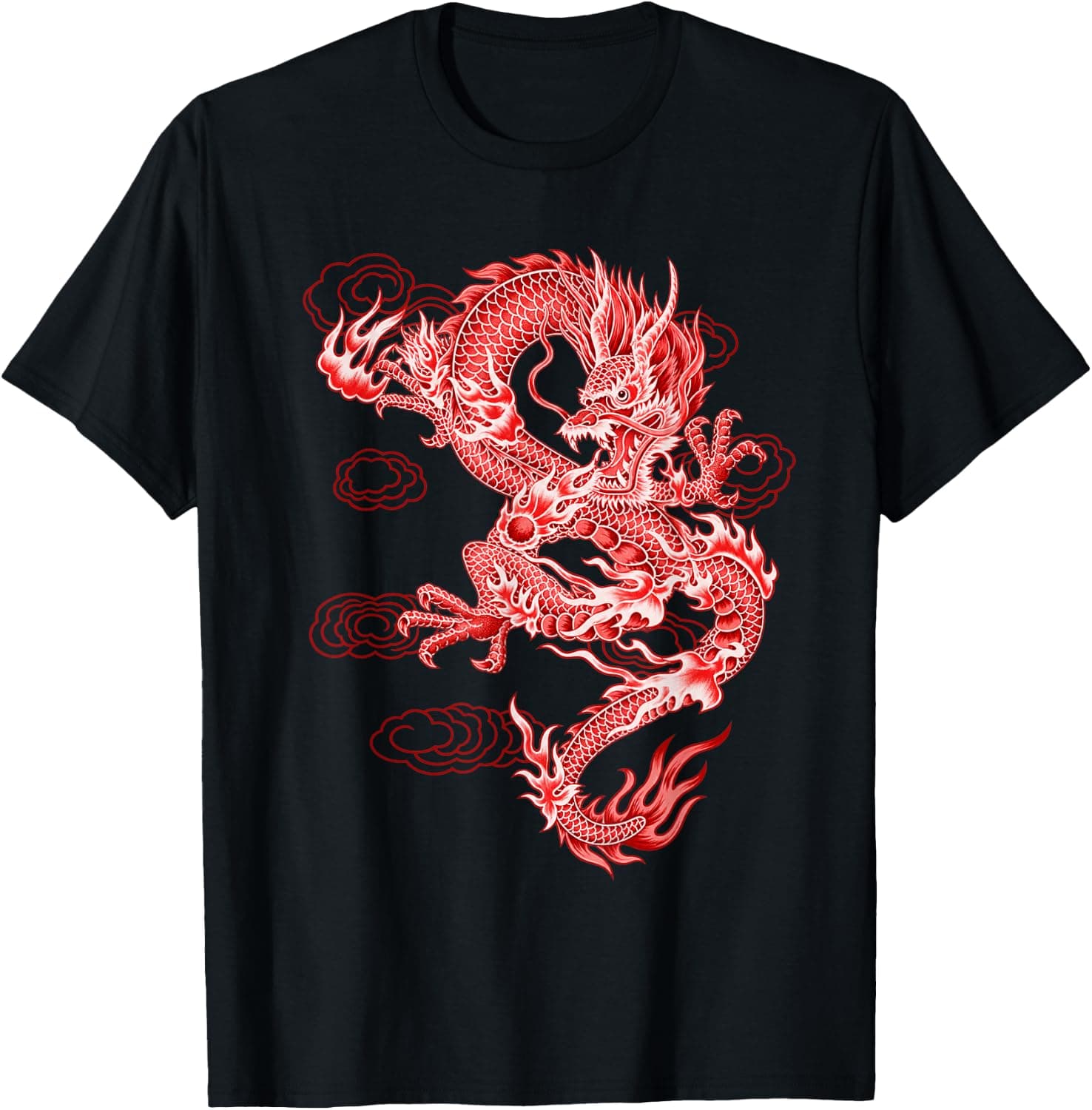 Chinese Dragon Red Fire Mythical Asian Fantasy Art T-Shirt - Trending Amazon merch on demand shirt with BSR 1,290,389