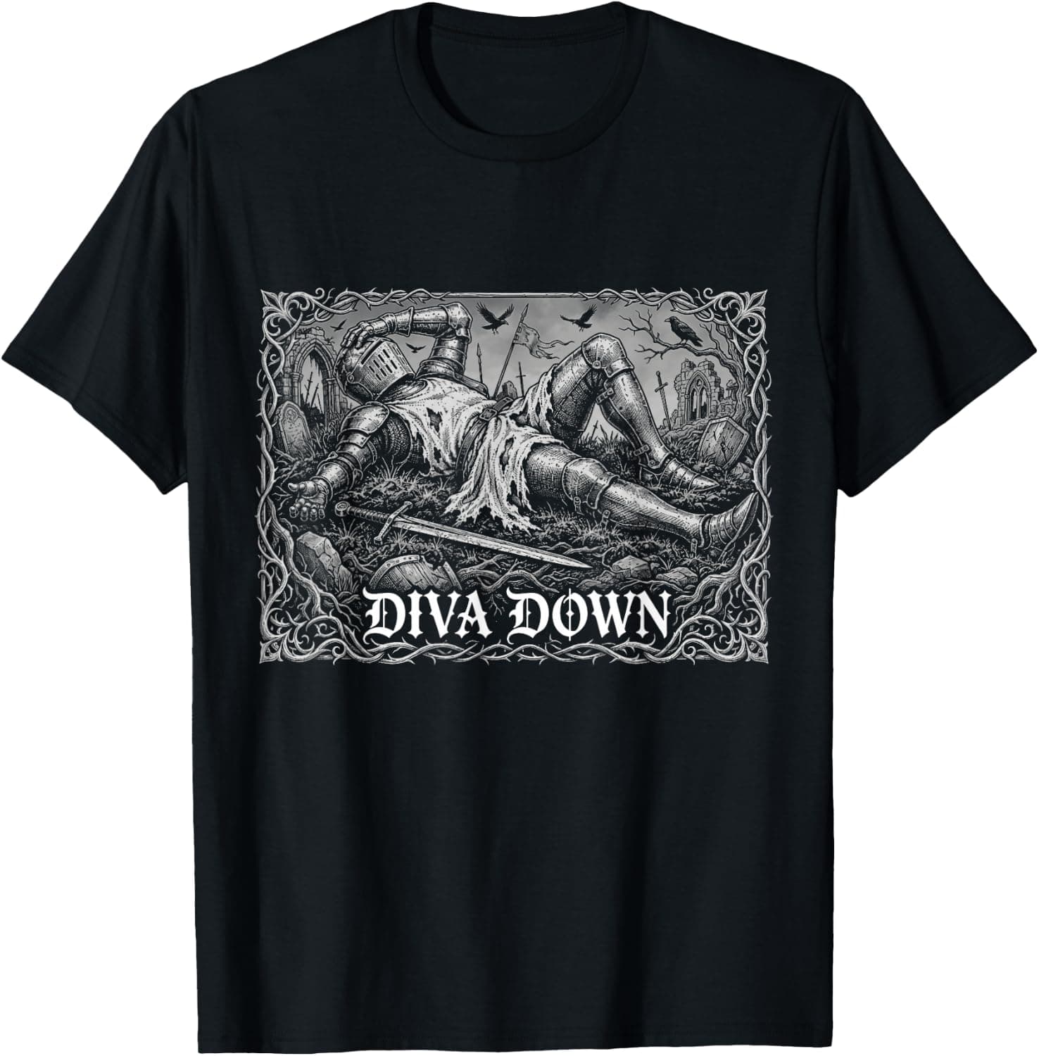 Diva Down Funny Medieval Knight Meme Dramatic Girl Humor T-Shirt - Trending Amazon merch on demand shirt with BSR 1,003,515