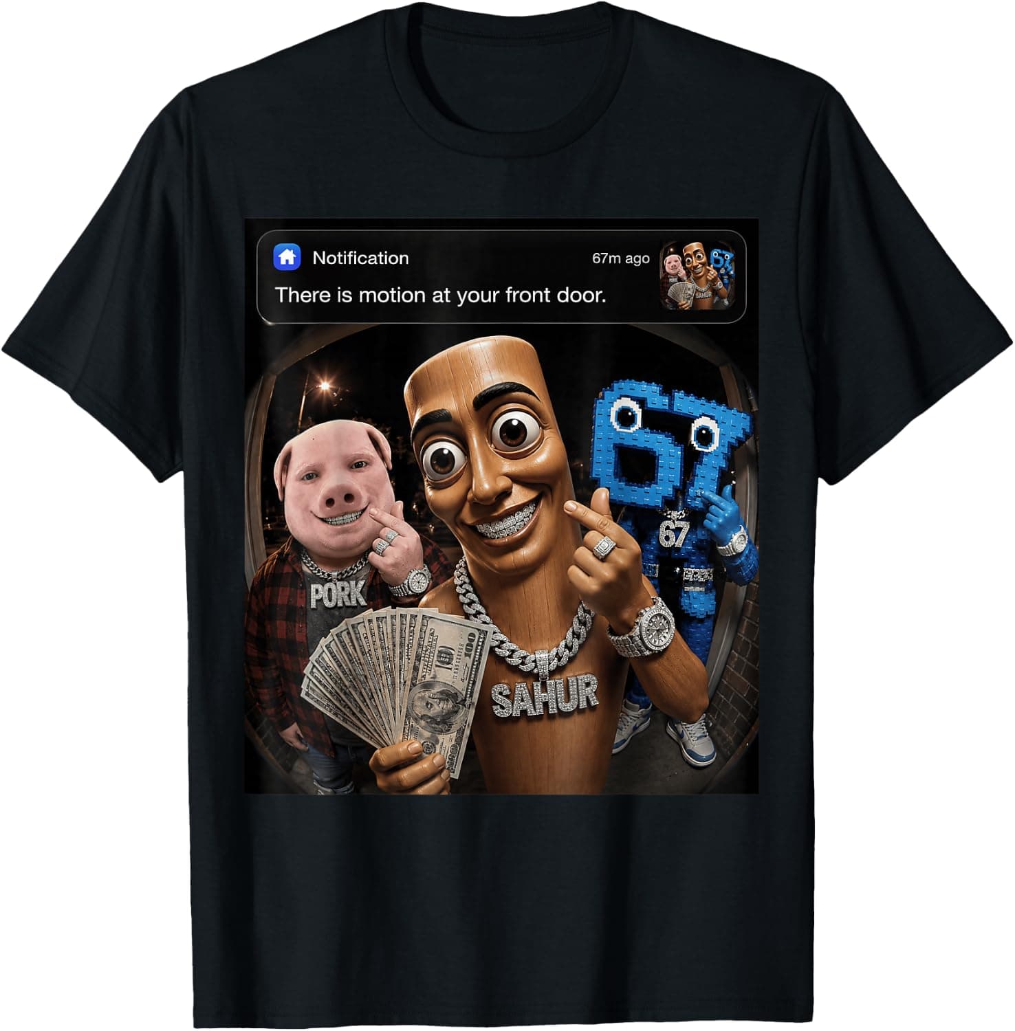 Motion John Pork Tung Sahur 67 Meme Funny Brainrot Kids T-Shirt - Trending Amazon merch on demand shirt with BSR 1,509,848