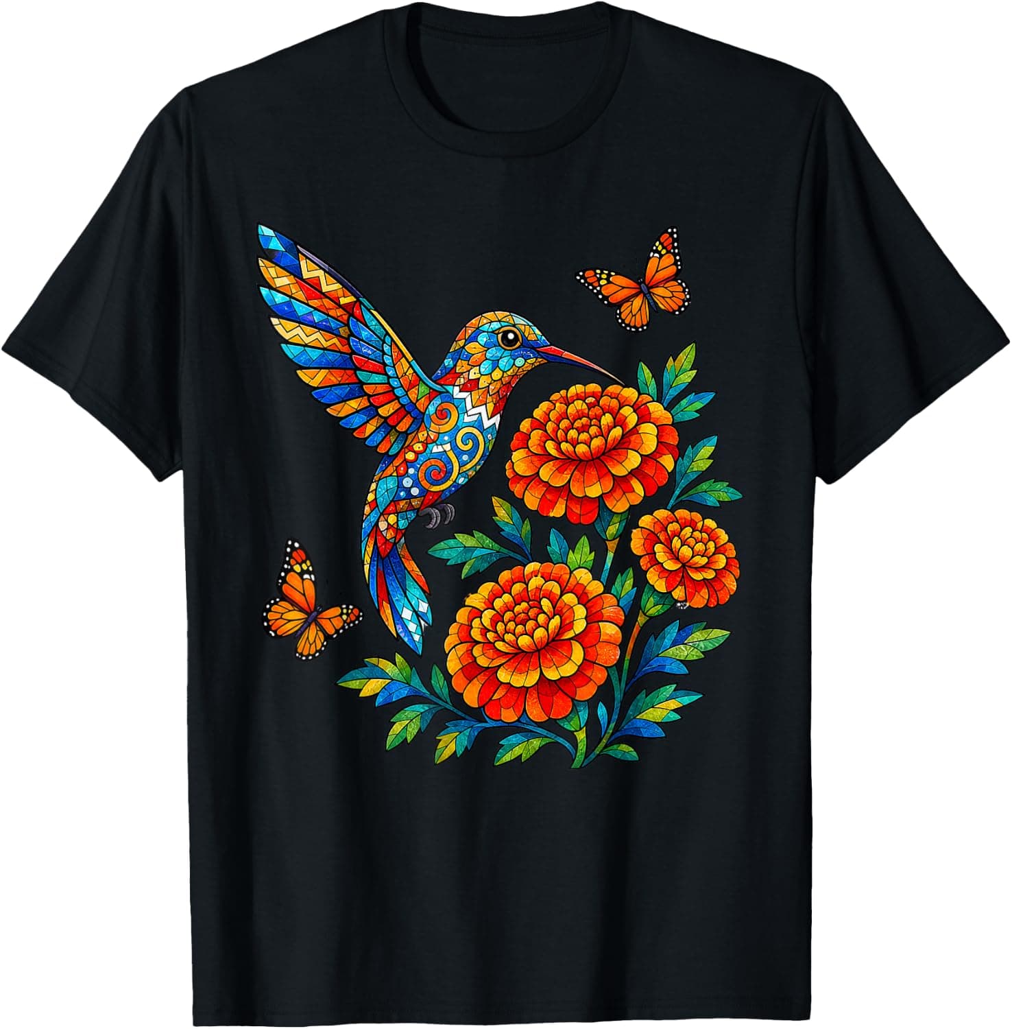 Alebrije Hummingbird Dia De Los Muertos Flowers Folk Art T-Shirt - Trending Amazon merch on demand shirt with BSR 732,263
