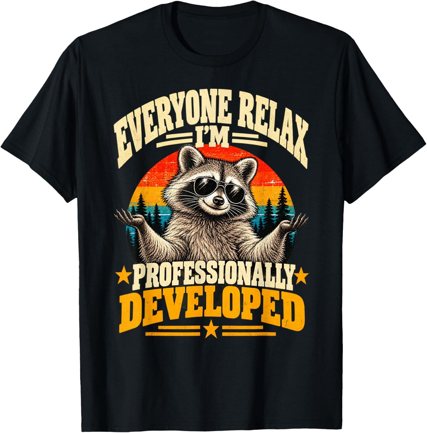 Everyone Relax I'm Professionally Developed Funny Raccoon T-Shirt - Trending Amazon merch on demand shirt with BSR 1,725,682