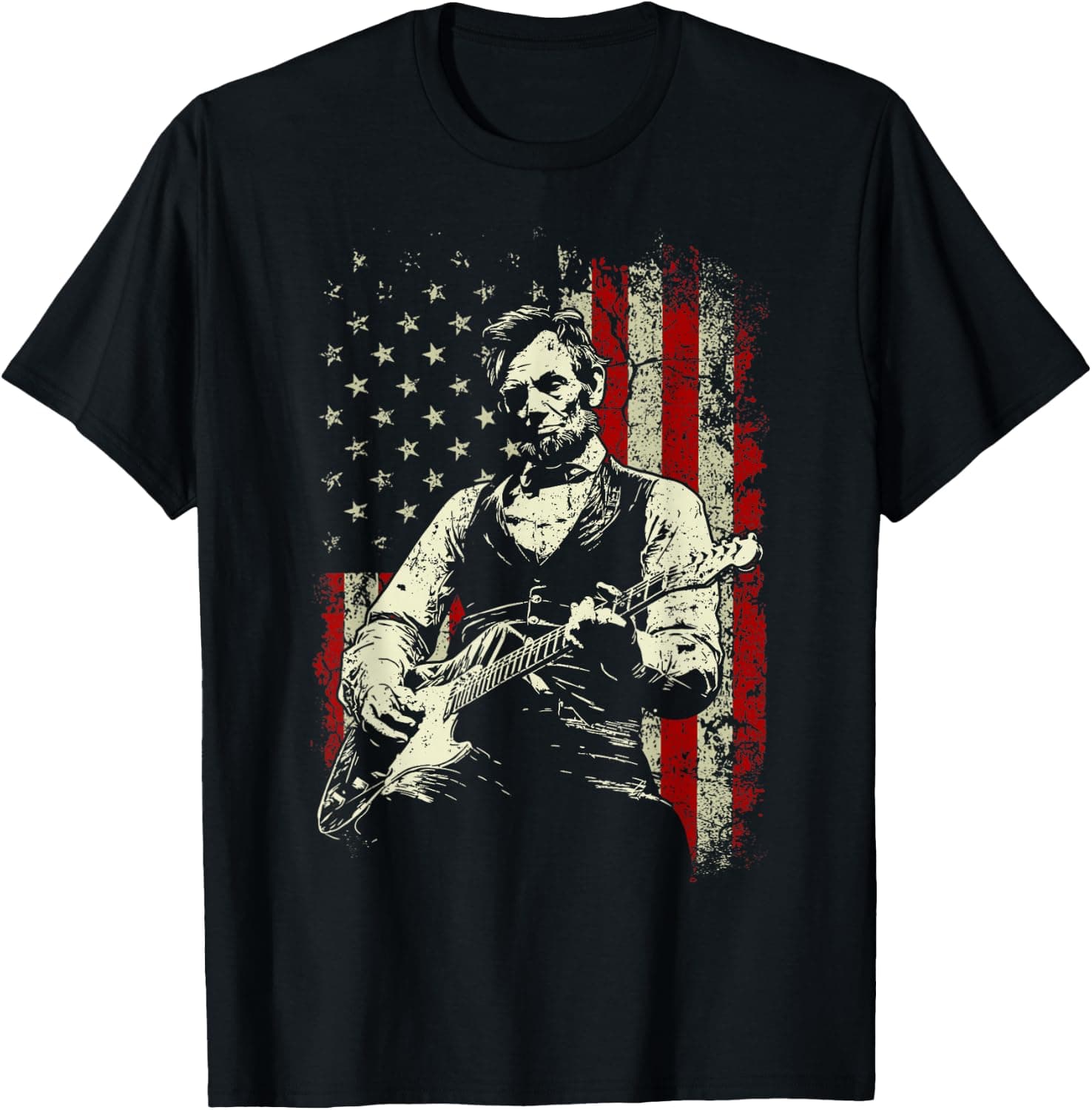 Abraham Lincoln Playing Guitar Rock and Roll American Flag T-Shirt - Trending POD product with BSR 119,125