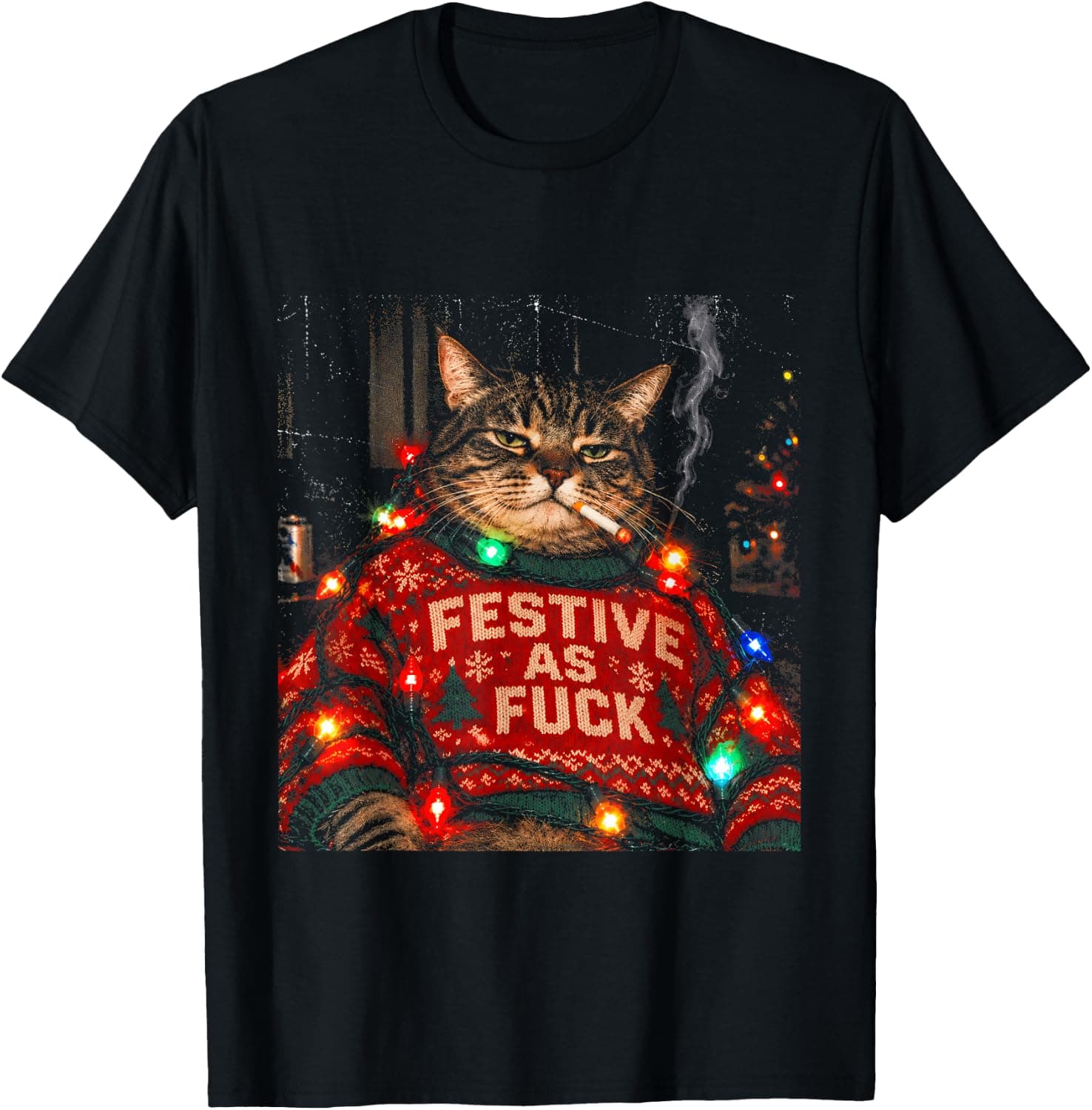 Vintage Festive As F Cat Funny Quote Christmas Women Men T-Shirt - Trending Amazon merch on demand shirt with BSR 614,395