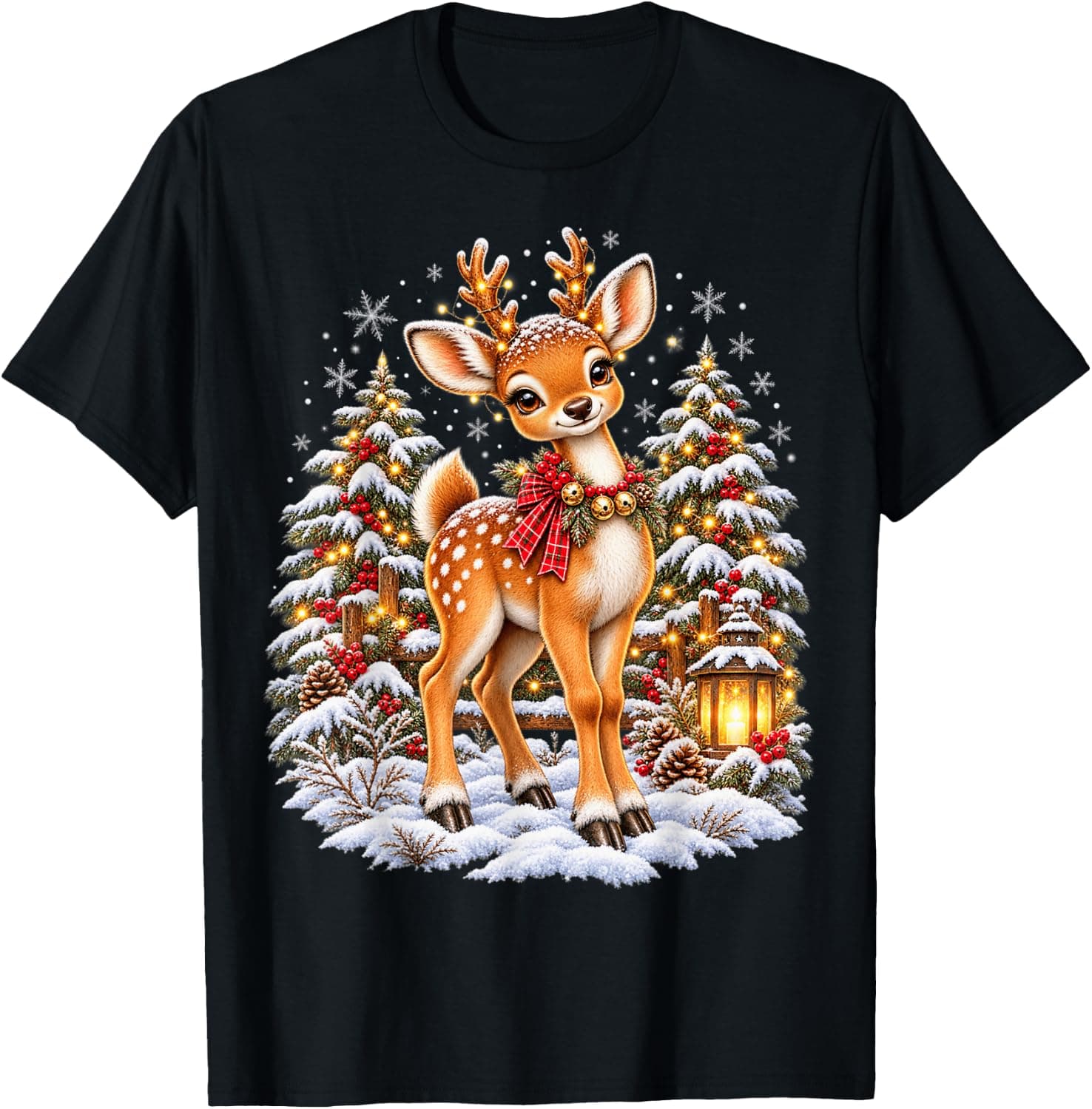 Funny Christmas Reindeer Winter Deer Lights Men Women Kids T-Shirt - Trending Amazon merch on demand shirt with BSR 2,839,263