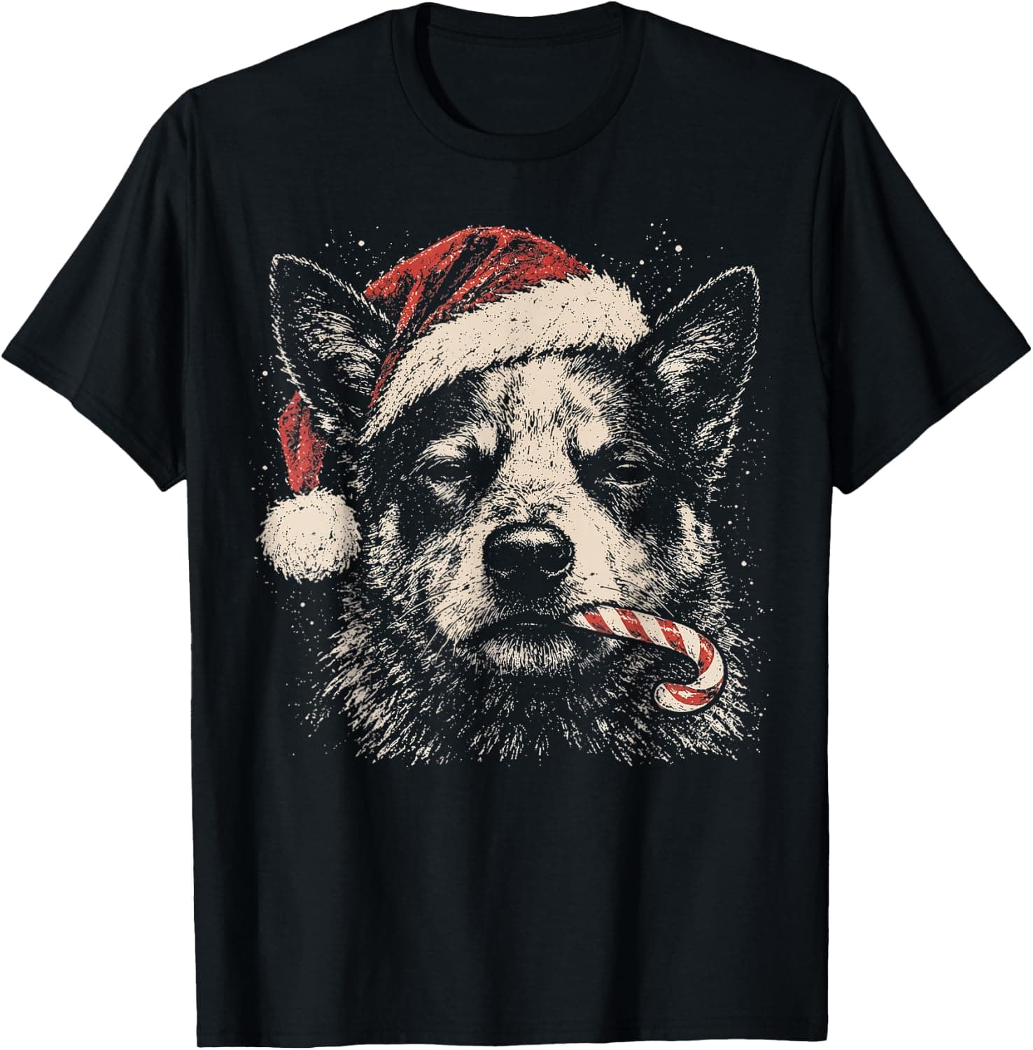 Blue Heeler Dog Christmas Santa Hat Candy Cane Funny Xmas T-Shirt - Trending Amazon merch on demand shirt with BSR 1,269,796