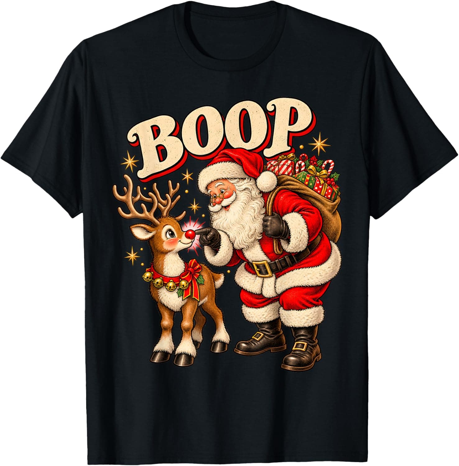Vintage Santa Rudolph Christmas Funny Boop Reindeer Xmas T-Shirt - Trending Amazon merch on demand shirt with BSR 1,460,424