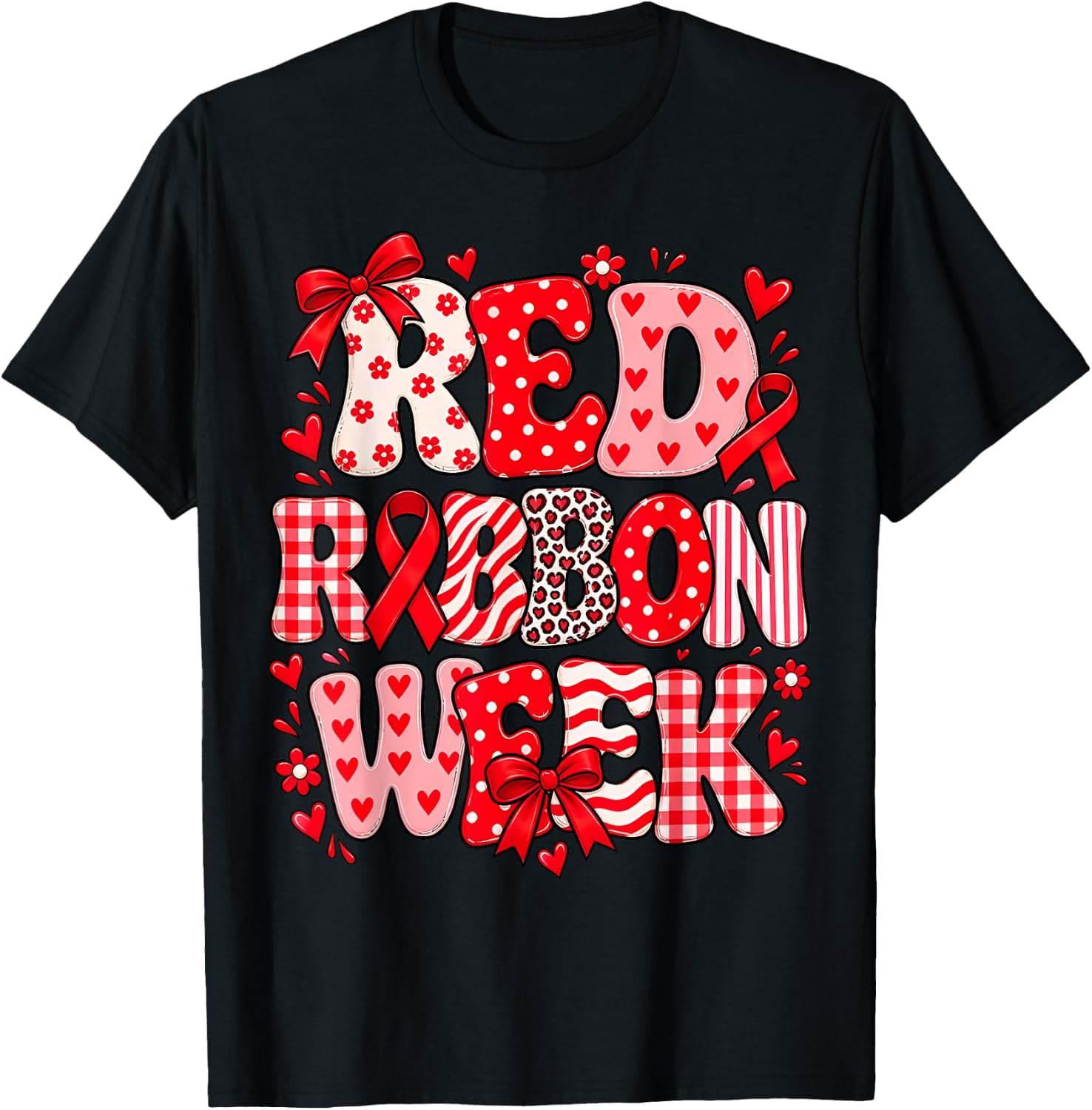 We Wear Red for Red Ribbon Week Awareness Coquette Bow T-Shirt - Trending Amazon merch on demand shirt with BSR 1,013,470