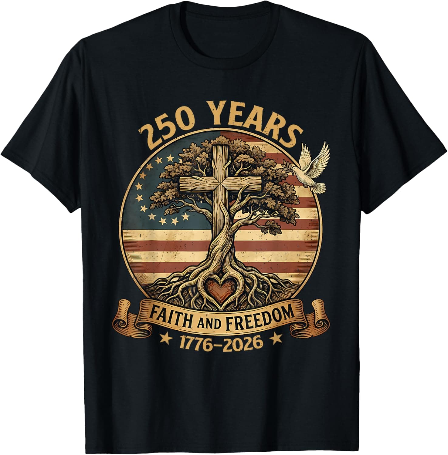250 Years Faith and Freedom Christian USA 250th Anniversary T-Shirt - Trending POD product with BSR 63,788