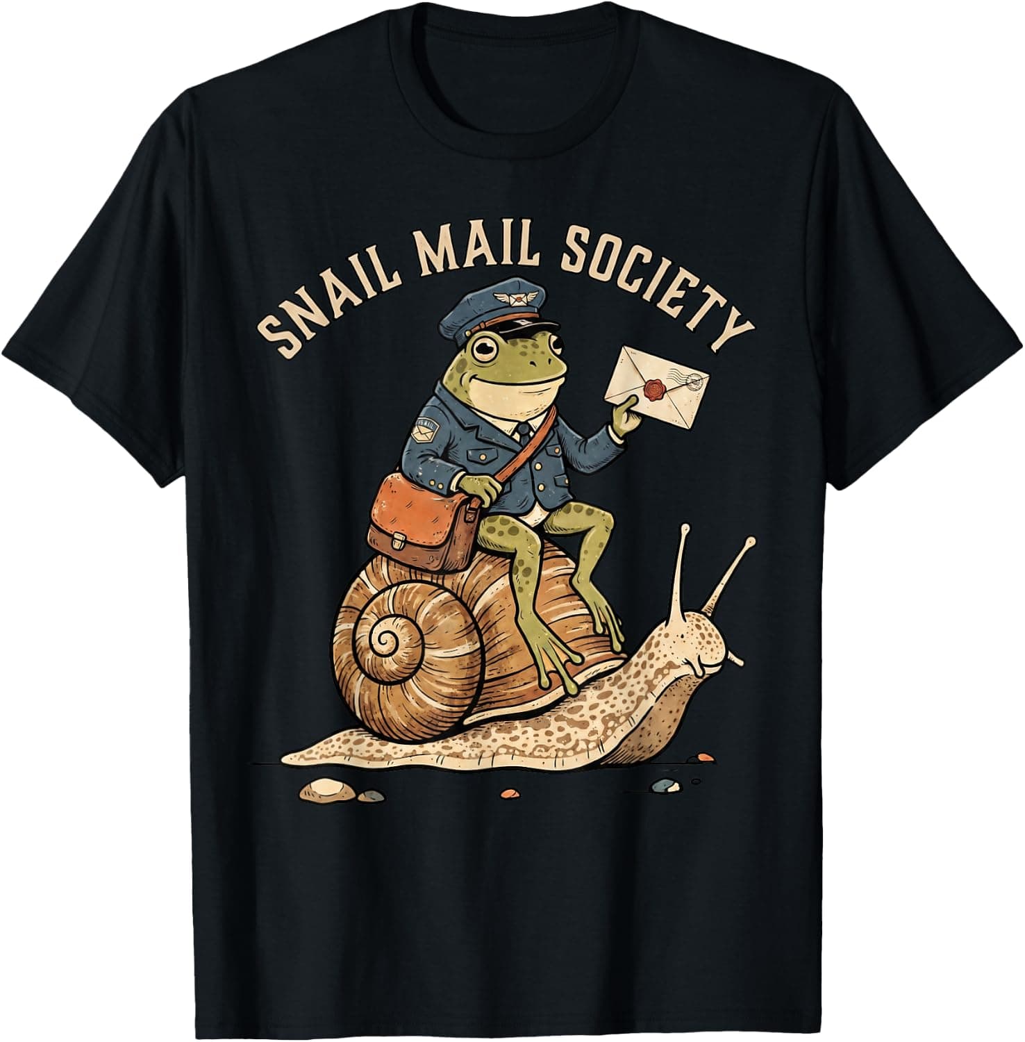 Mail Society Mailbox Snail Deliverer Frog Mail Carrier T-Shirt - Trending Amazon merch on demand shirt with BSR 2,423,648